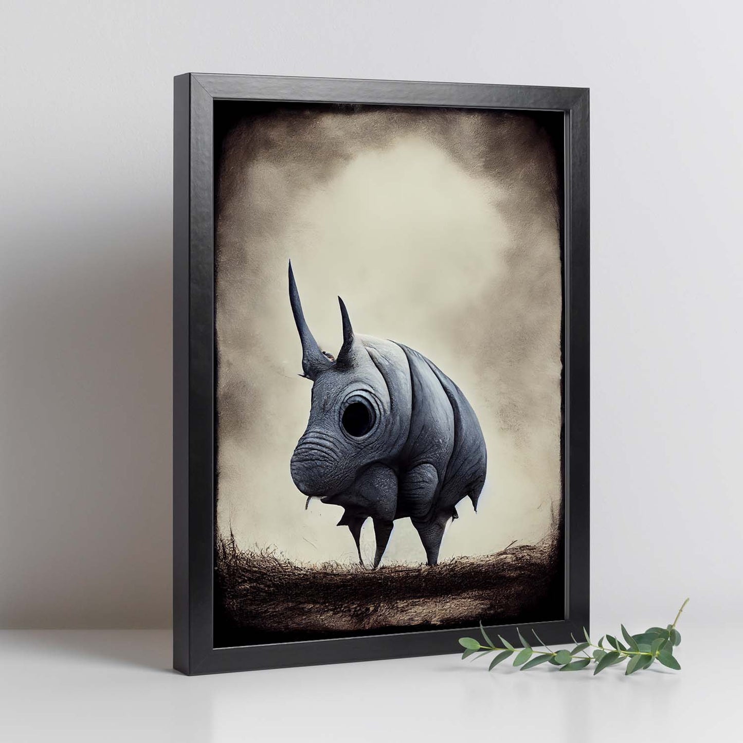 Nacnic Lámina Rinoceronte Valiente estilo T. Burton. Ilustraciones y pósters de animales inspirados en el arte gótico y oscuro de Burton. Diseño y Decoración de Interiores.-Artwork-Nacnic-Nacnic Estudio SL