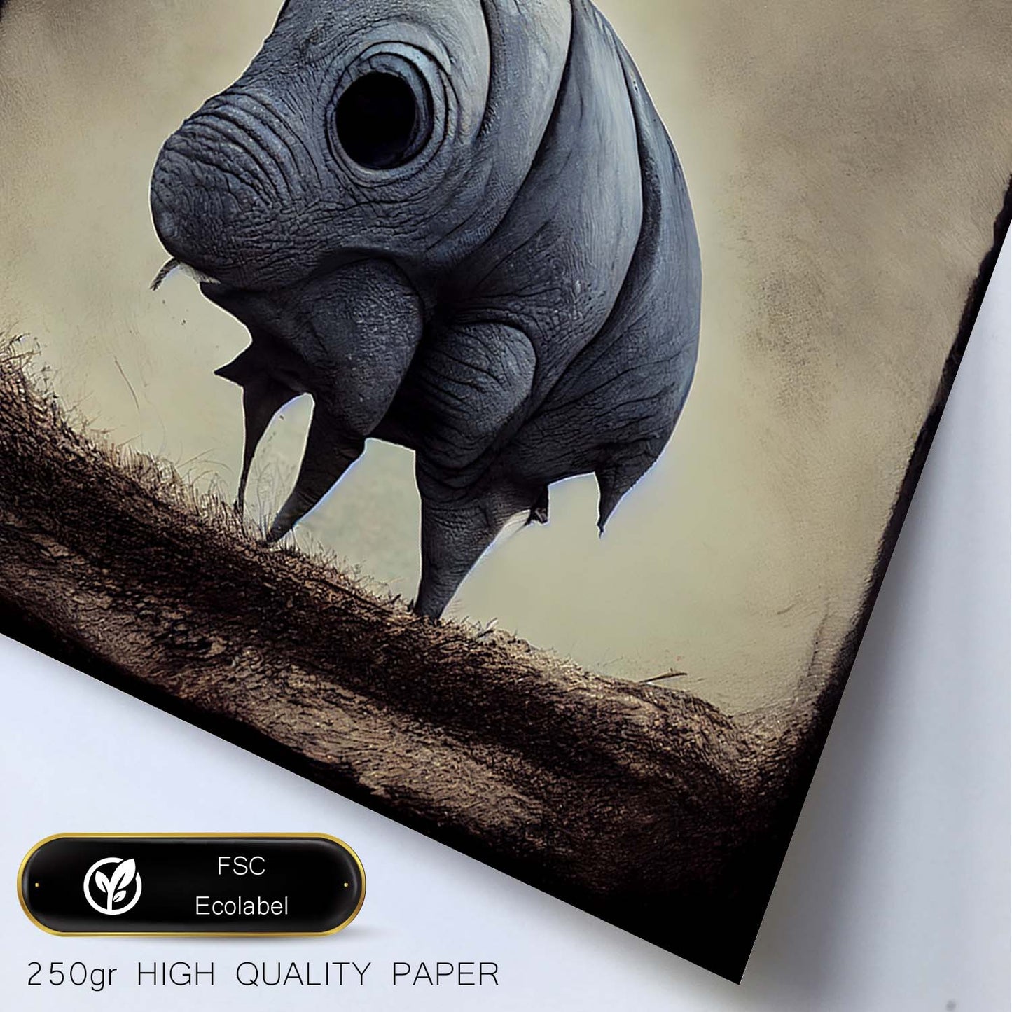 Nacnic Lámina Rinoceronte Valiente estilo T. Burton. Ilustraciones y pósters de animales inspirados en el arte gótico y oscuro de Burton. Diseño y Decoración de Interiores.-Artwork-Nacnic-Nacnic Estudio SL