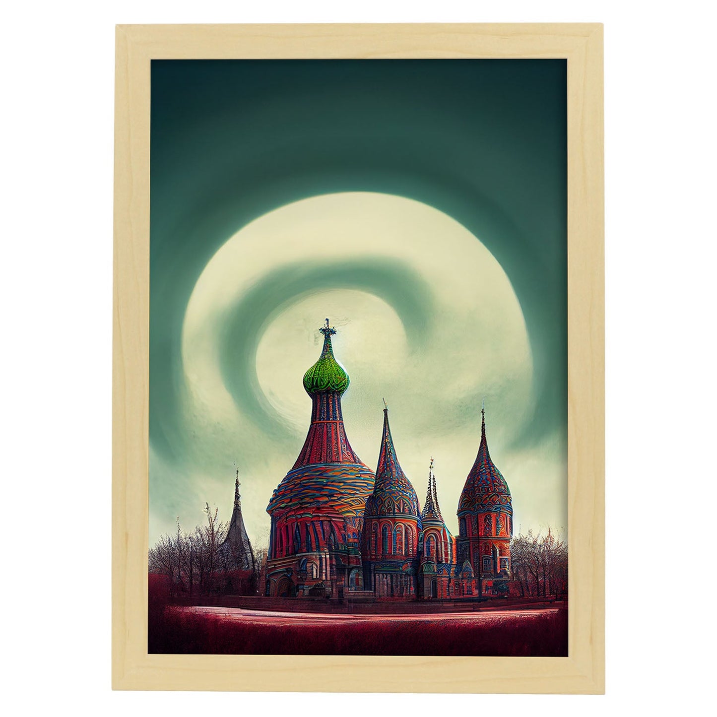 Nacnic Lámina San Basilio Leal al estilo de T. Burton. Ilustraciones de monumentos, ciudades, paises inspiradas en arte gótico y oscuro. Diseño y Decoración de Interiores.-Artwork-Nacnic-A4-Marco Madera clara-Nacnic Estudio SL