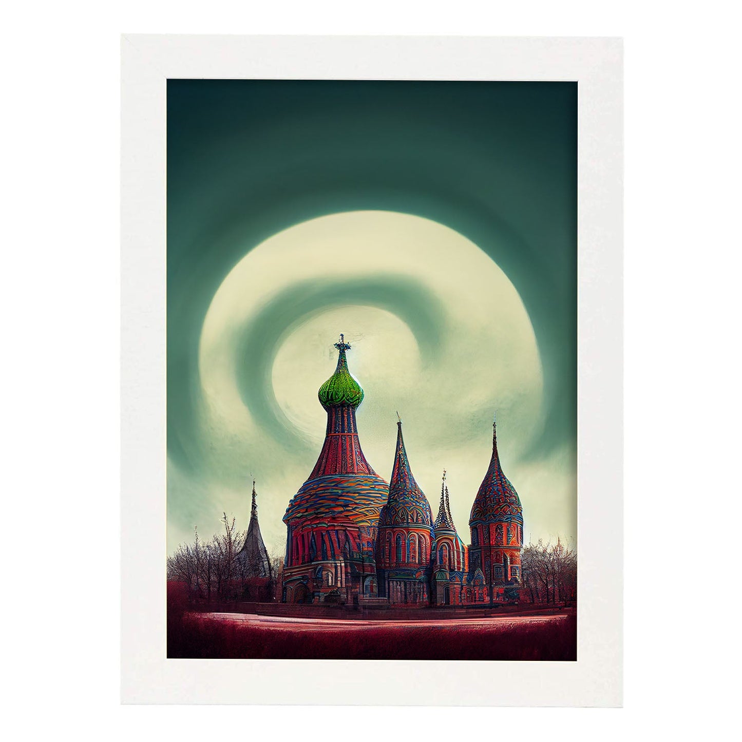 Nacnic Lámina San Basilio Leal al estilo de T. Burton. Ilustraciones de monumentos, ciudades, paises inspiradas en arte gótico y oscuro. Diseño y Decoración de Interiores.-Artwork-Nacnic-A4-Marco Blanco-Nacnic Estudio SL