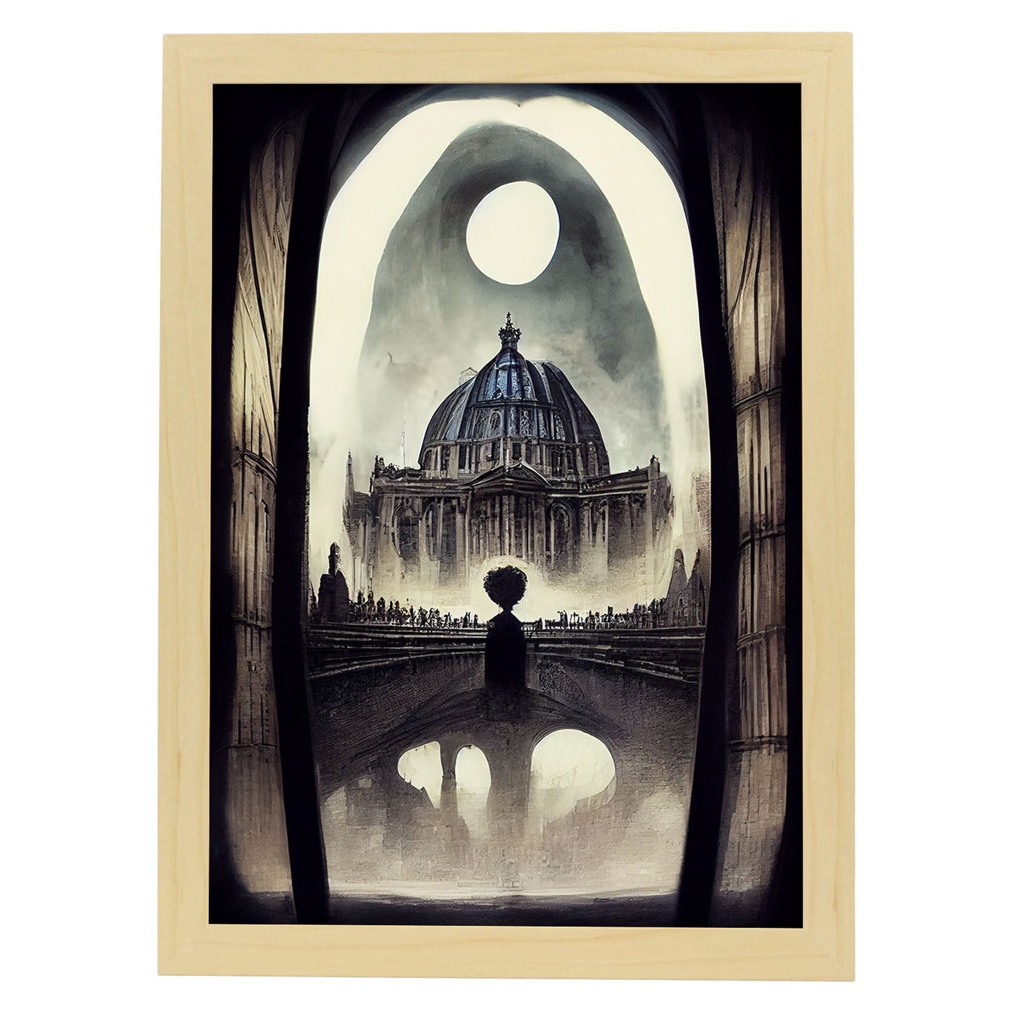 Nacnic Lámina San Basilio Sensible al estilo de T. Burton. Ilustraciones de monumentos, ciudades, paises inspiradas en arte gótico y oscuro. Diseño y Decoración de Interiores.-Artwork-Nacnic-A4-Marco Madera clara-Nacnic Estudio SL