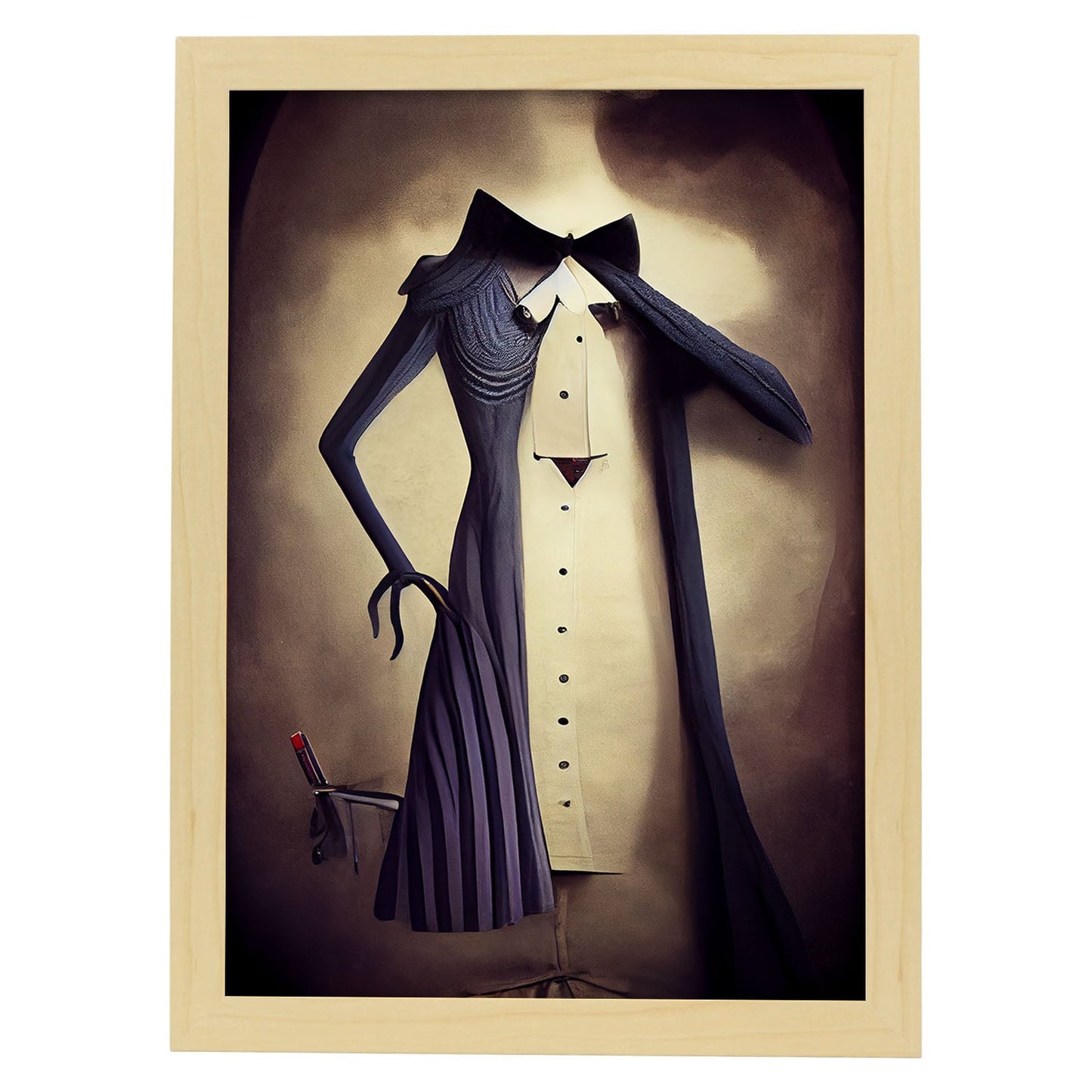 Nacnic Lámina Sastre Encantador al estilo de T. Burton. Ilustraciones de profesiones y oficios inspiradas en arte gótico y oscuro. Diseño y Decoración de Interiores.-Artwork-Nacnic-A4-Marco Madera clara-Nacnic Estudio SL