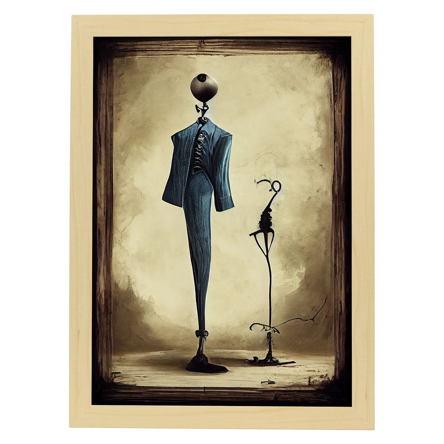 Nacnic Lámina Sastre Sociable al estilo de T. Burton. Ilustraciones de profesiones y oficios inspiradas en arte gótico y oscuro. Diseño y Decoración de Interiores.-Artwork-Nacnic-A4-Marco Madera clara-Nacnic Estudio SL