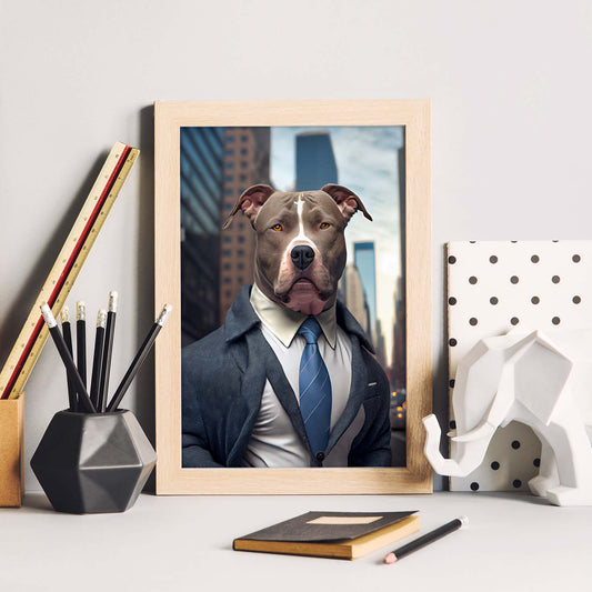 Nacnic Lámina Staffordshire Terrier americano Curioso en estilo Fotografía a todo color. Divertidas ilustraciones realistas de animales con ropa humana. Diseño y Decoración de Interiores.-Artwork-Nacnic-Nacnic Estudio SL