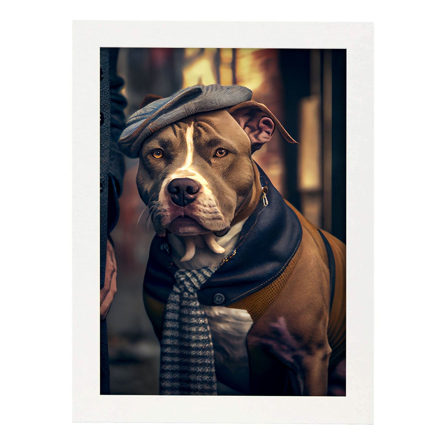 Nacnic Lámina Staffordshire Terrier americano Leal en estilo Fotografía a todo color. Divertidas ilustraciones realistas de animales con ropa humana. Diseño y Decoración de Interiores.-Artwork-Nacnic-A4-Marco Blanco-Nacnic Estudio SL