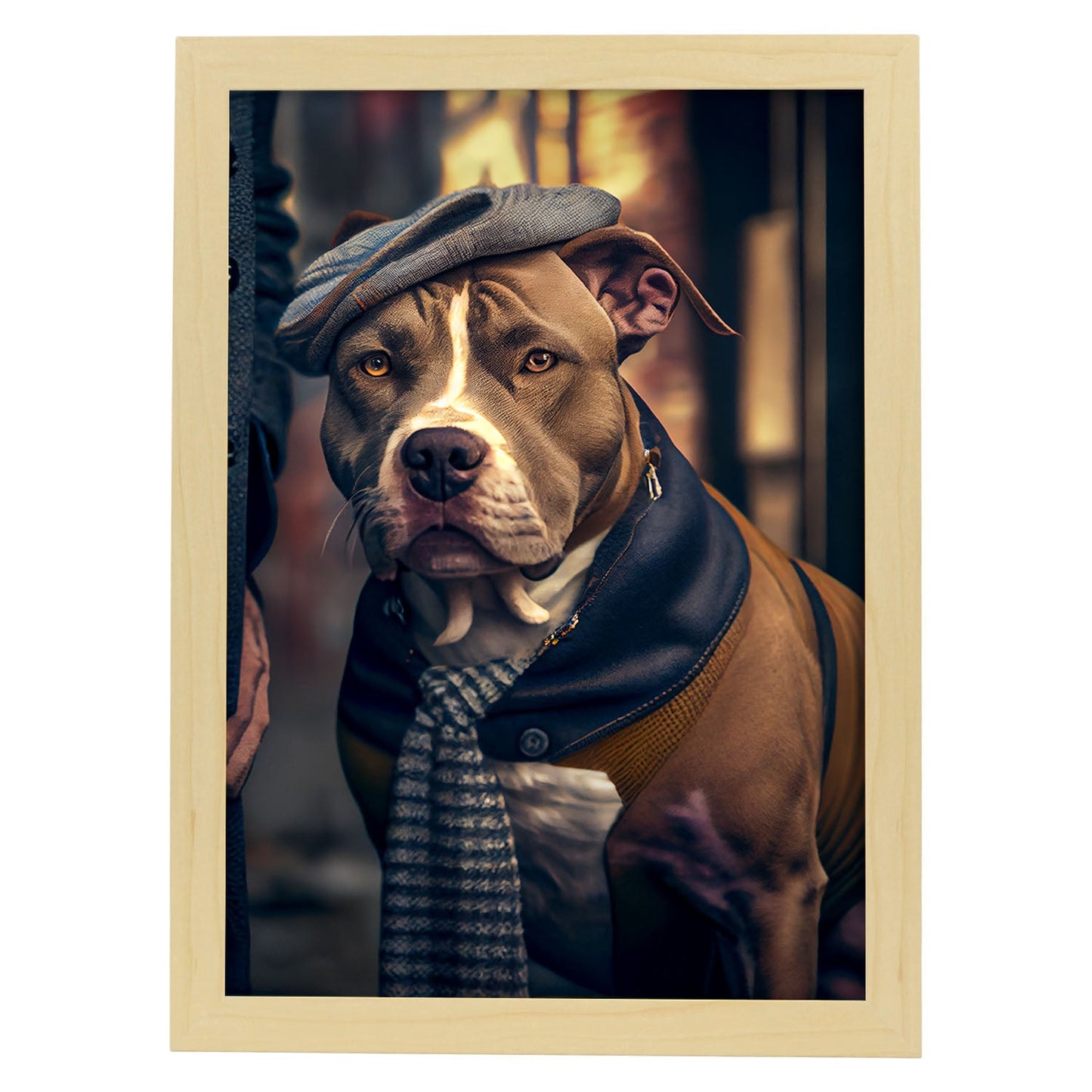Nacnic Lámina Staffordshire Terrier americano Leal en estilo Fotografía a todo color. Divertidas ilustraciones realistas de animales con ropa humana. Diseño y Decoración de Interiores.-Artwork-Nacnic-A4-Marco Madera clara-Nacnic Estudio SL