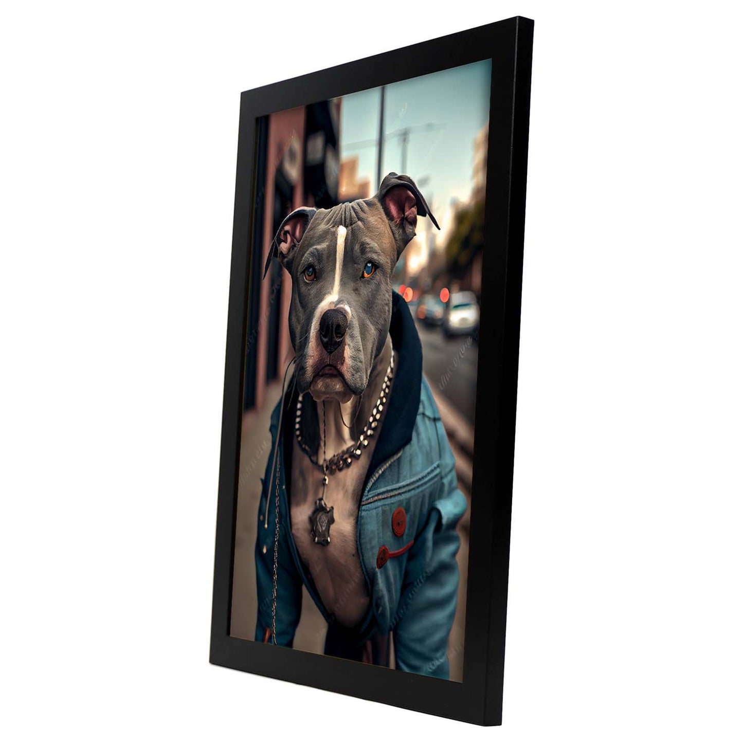 Nacnic Lámina Staffordshire Terrier Dinámico en estilo Fotografía a todo color. Divertidas ilustraciones realistas de animales con ropa humana. Diseño y Decoración de Interiores.-Artwork-Nacnic-Nacnic Estudio SL