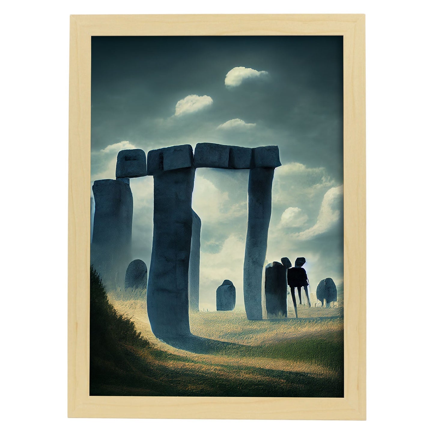 Nacnic Lámina Stonehenge Dinámico al estilo de T. Burton. Ilustraciones de monumentos, ciudades, paises inspiradas en arte gótico y oscuro. Diseño y Decoración de Interiores.-Artwork-Nacnic-A4-Marco Madera clara-Nacnic Estudio SL