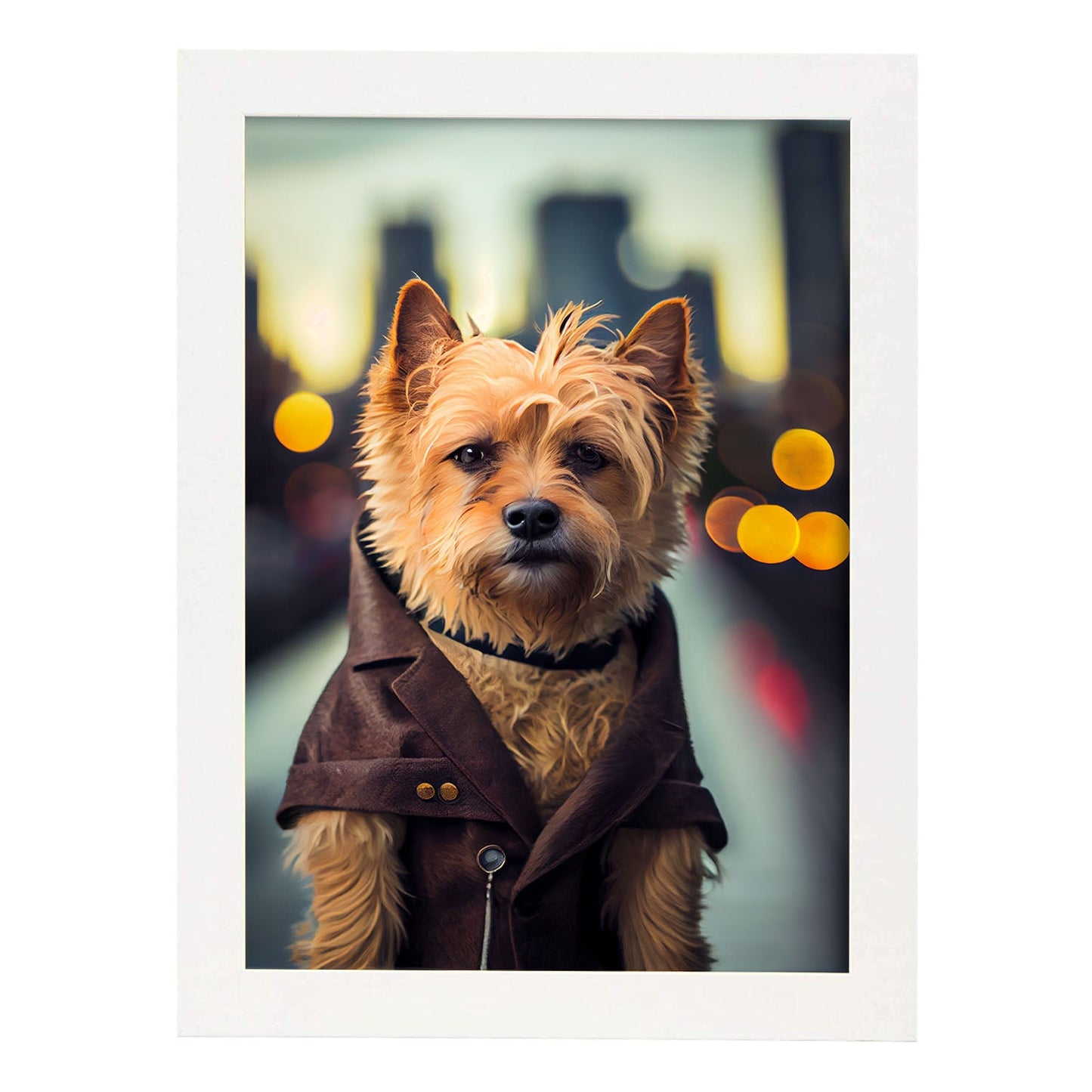 Nacnic Lámina Terrier de Australia Curioso en estilo Fotografía a todo color. Divertidas ilustraciones realistas de animales con ropa humana. Diseño y Decoración de Interiores.-Artwork-Nacnic-A4-Marco Blanco-Nacnic Estudio SL