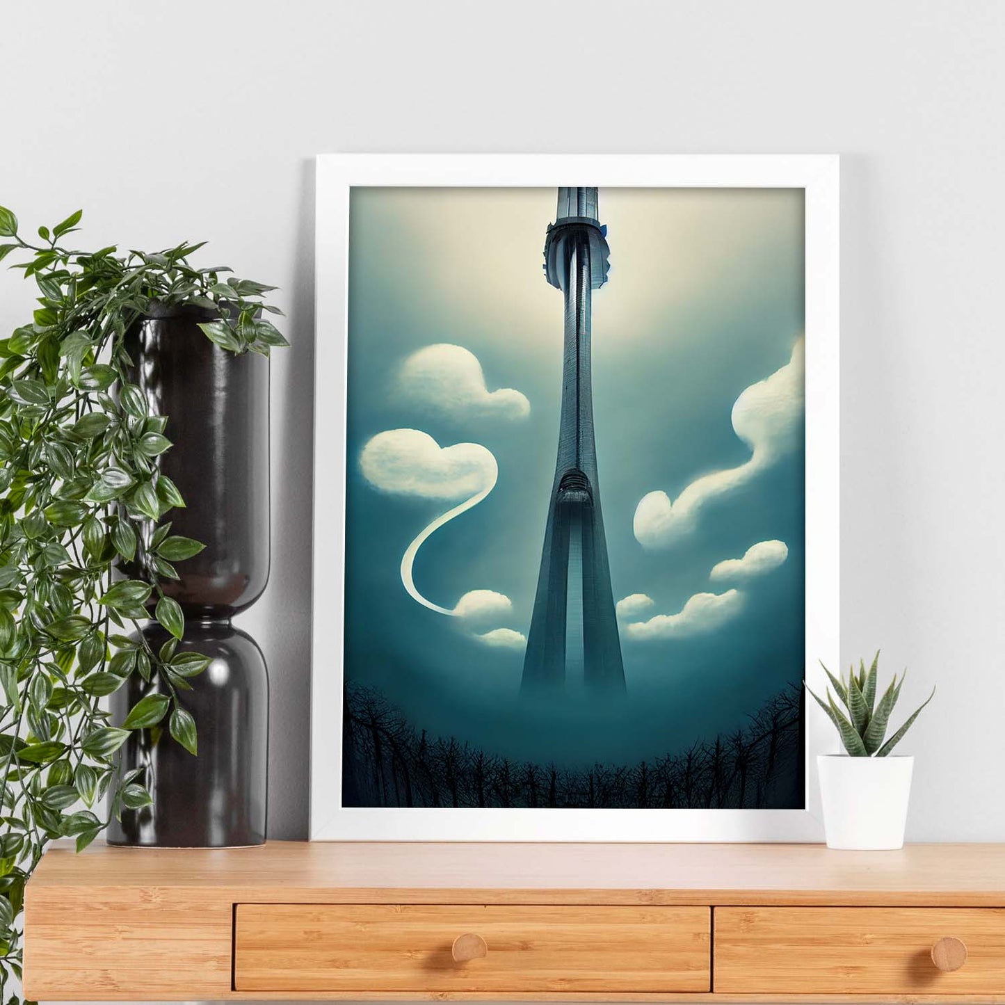 Nacnic Lámina Torre CN Energético al estilo de T. Burton. Ilustraciones de monumentos, ciudades, paises inspiradas en arte gótico y oscuro. Diseño y Decoración de Interiores.-Artwork-Nacnic-Nacnic Estudio SL