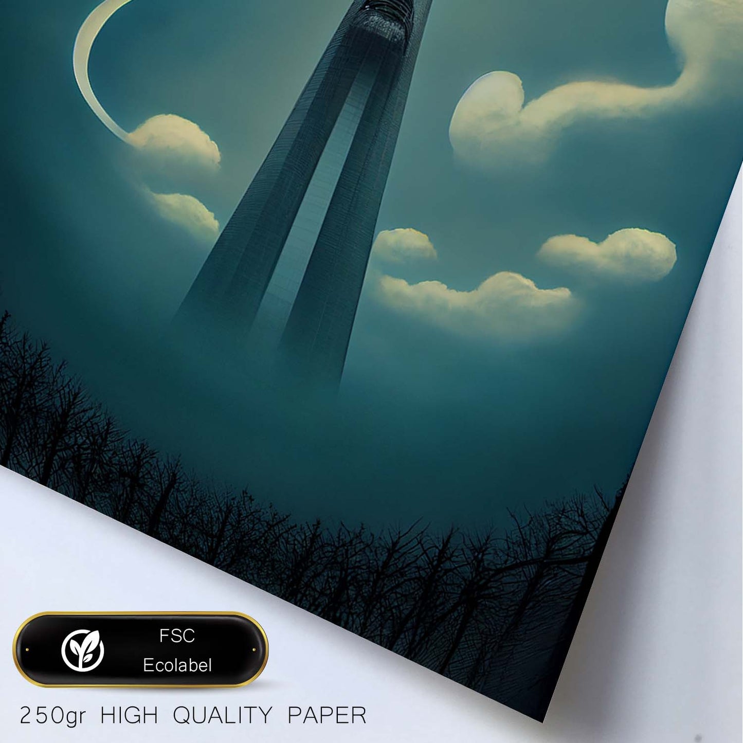 Nacnic Lámina Torre CN Energético al estilo de T. Burton. Ilustraciones de monumentos, ciudades, paises inspiradas en arte gótico y oscuro. Diseño y Decoración de Interiores.-Artwork-Nacnic-Nacnic Estudio SL