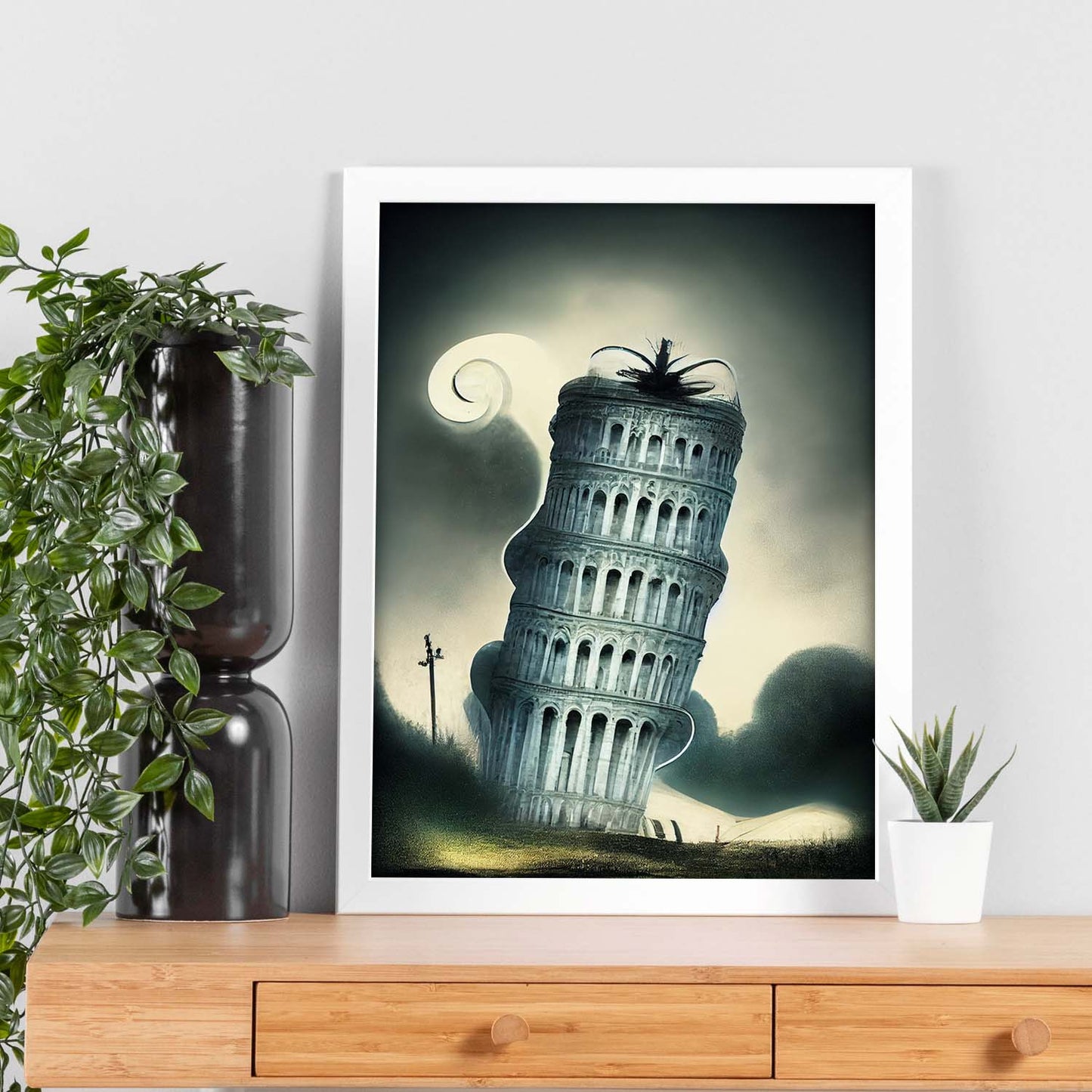 Nacnic Lámina Torre de Pisa Valiente al estilo de T. Burton. Ilustraciones de monumentos, ciudades, paises inspiradas en arte gótico y oscuro. Diseño y Decoración de Interiores.-Artwork-Nacnic-Nacnic Estudio SL