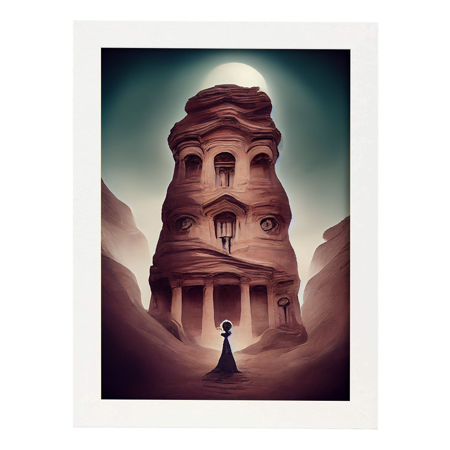 Nacnic Lámina Torre Petra Creativo al estilo de T. Burton. Ilustraciones de monumentos, ciudades, paises inspiradas en arte gótico y oscuro. Diseño y Decoración de Interiores.-Artwork-Nacnic-A4-Marco Blanco-Nacnic Estudio SL