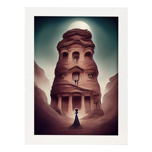 Nacnic Lámina Torre Petra Creativo al estilo de T. Burton. Ilustraciones de monumentos, ciudades, paises inspiradas en arte gótico y oscuro. Diseño y Decoración de Interiores.-Artwork-Nacnic-A4-Marco Blanco-Nacnic Estudio SL
