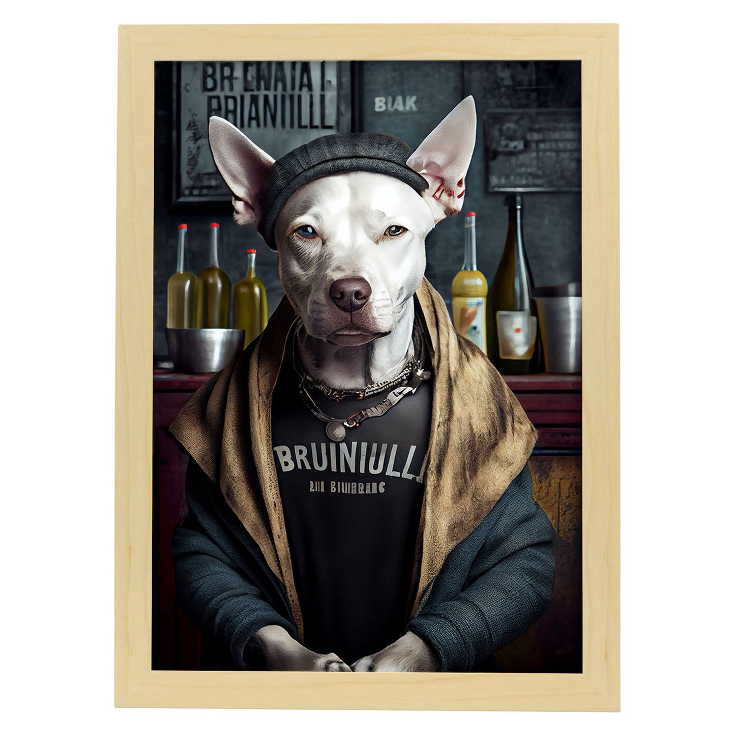 Nacnic Lámina Vallhund Dinámico en estilo Fotografía a todo color. Divertidas ilustraciones realistas de animales con ropa humana. Diseño y Decoración de Interiores.-Artwork-Nacnic-A4-Marco Madera clara-Nacnic Estudio SL