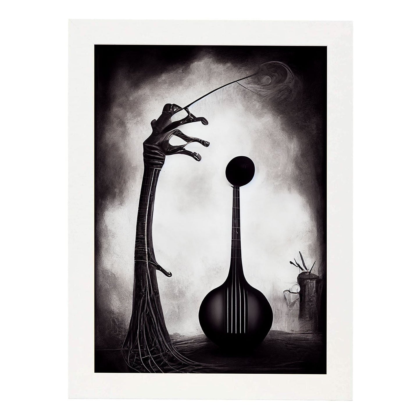 Nacnic Lámina Violín Práctico al estilo de T. Burton. Ilustraciones de escenas y lugares inspiradas en arte gótico y oscuro. Diseño y Decoración de Interiores.-Artwork-Nacnic-A4-Marco Blanco-Nacnic Estudio SL
