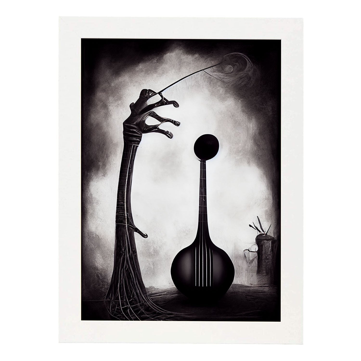 Nacnic Lámina Violín Práctico al estilo de T. Burton. Ilustraciones de escenas y lugares inspiradas en arte gótico y oscuro. Diseño y Decoración de Interiores.-Artwork-Nacnic-A4-Marco Blanco-Nacnic Estudio SL