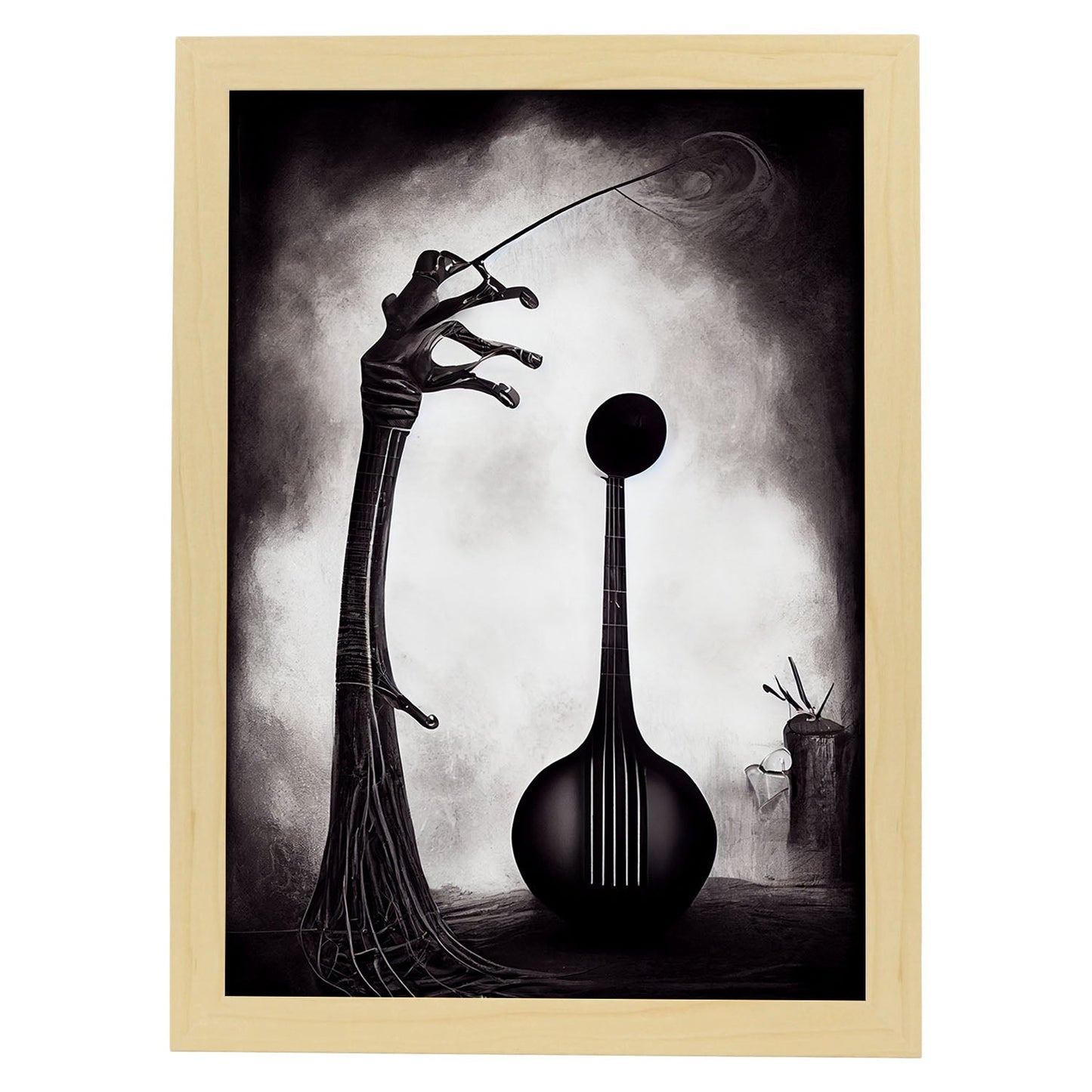 Nacnic Lámina Violín Práctico al estilo de T. Burton. Ilustraciones de escenas y lugares inspiradas en arte gótico y oscuro. Diseño y Decoración de Interiores.-Artwork-Nacnic-A4-Marco Madera clara-Nacnic Estudio SL