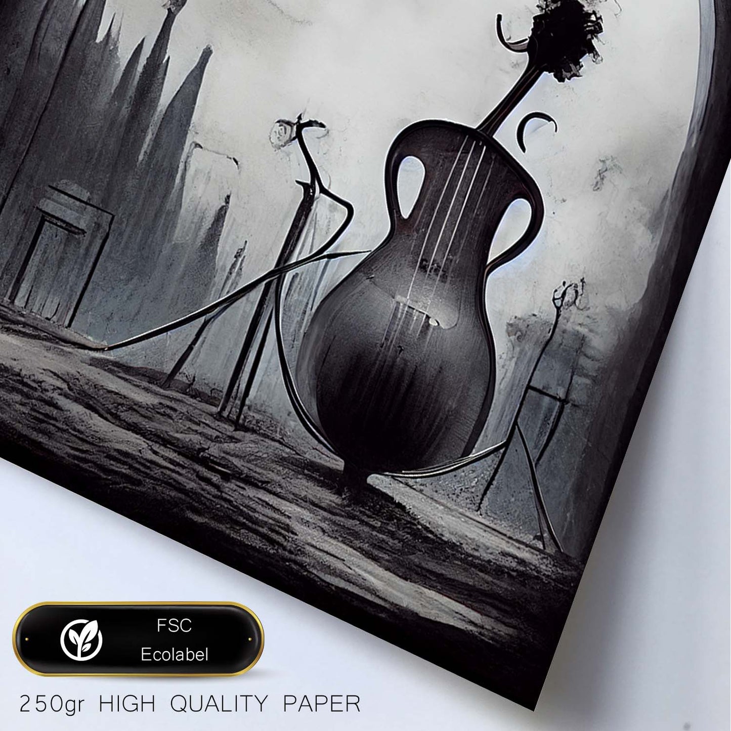 Nacnic Lámina Violonchelo Racional al estilo de T. Burton. Ilustraciones de escenas y lugares inspiradas en arte gótico y oscuro. Diseño y Decoración de Interiores.-Artwork-Nacnic-Nacnic Estudio SL