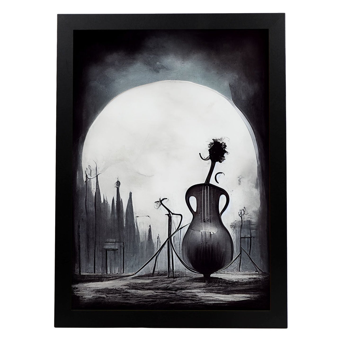 Nacnic Lámina Violonchelo Racional al estilo de T. Burton. Ilustraciones de escenas y lugares inspiradas en arte gótico y oscuro. Diseño y Decoración de Interiores.-Artwork-Nacnic-A4-Sin marco-Nacnic Estudio SL