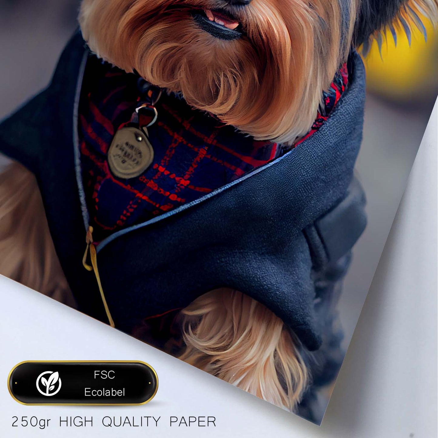 Nacnic Lámina Yorkshire Terrier Encantador en estilo Fotografía a todo color. Divertidas ilustraciones realistas de animales con ropa humana. Diseño y Decoración de Interiores.-Artwork-Nacnic-Nacnic Estudio SL