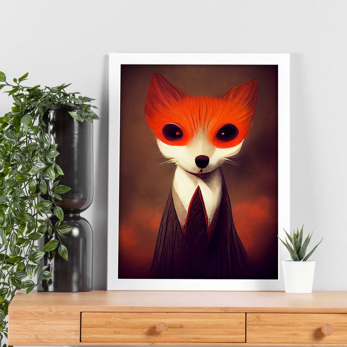 Nacnic Lámina Zorro Confiado estilo T. Burton. Ilustraciones y pósters de animales inspirados en el arte gótico y oscuro de Burton. Diseño y Decoración de Interiores.-Artwork-Nacnic-Nacnic Estudio SL