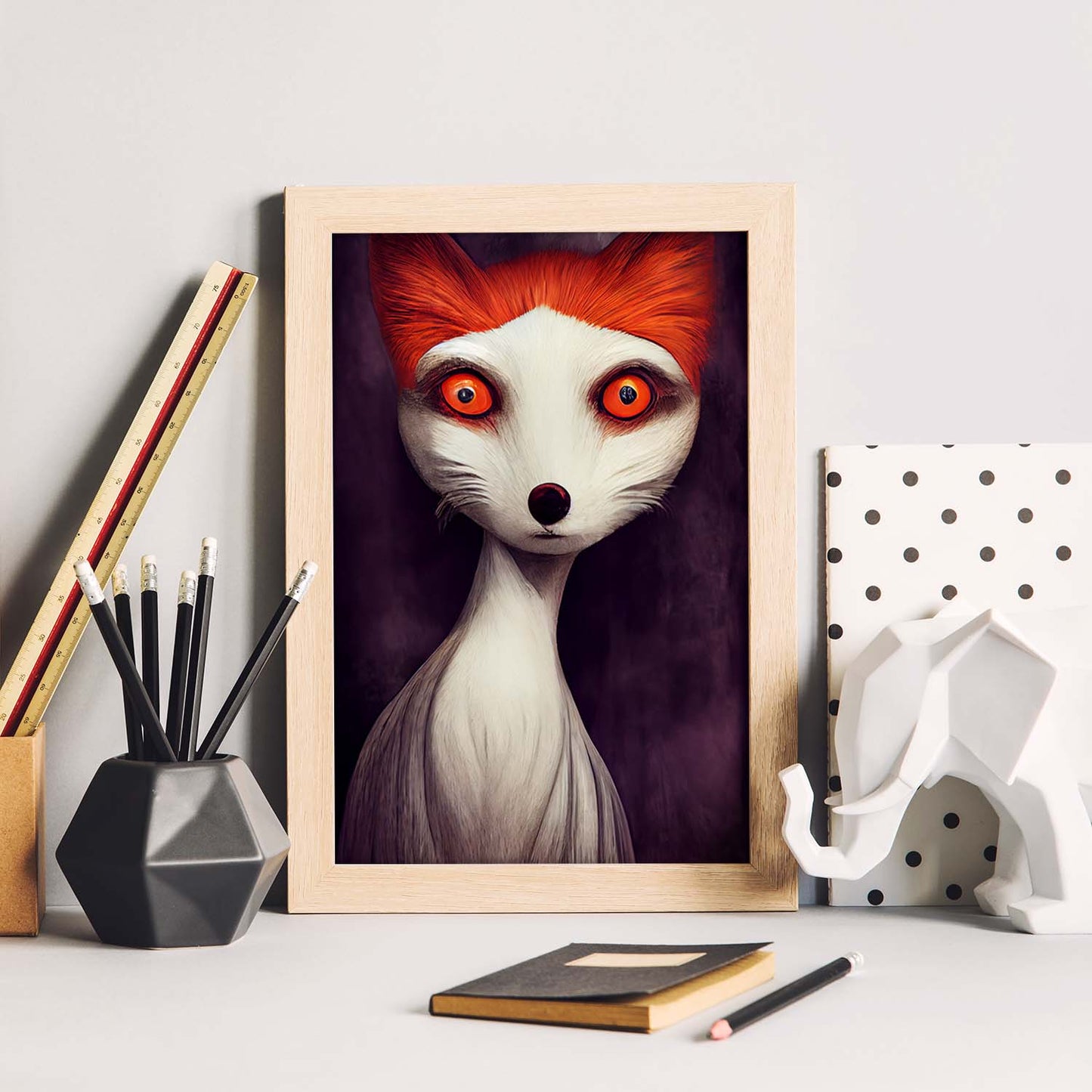 Nacnic Lámina Zorro Dependiente estilo T. Burton. Ilustraciones y pósters de animales inspirados en el arte gótico y oscuro de Burton. Diseño y Decoración de Interiores.-Artwork-Nacnic-Nacnic Estudio SL