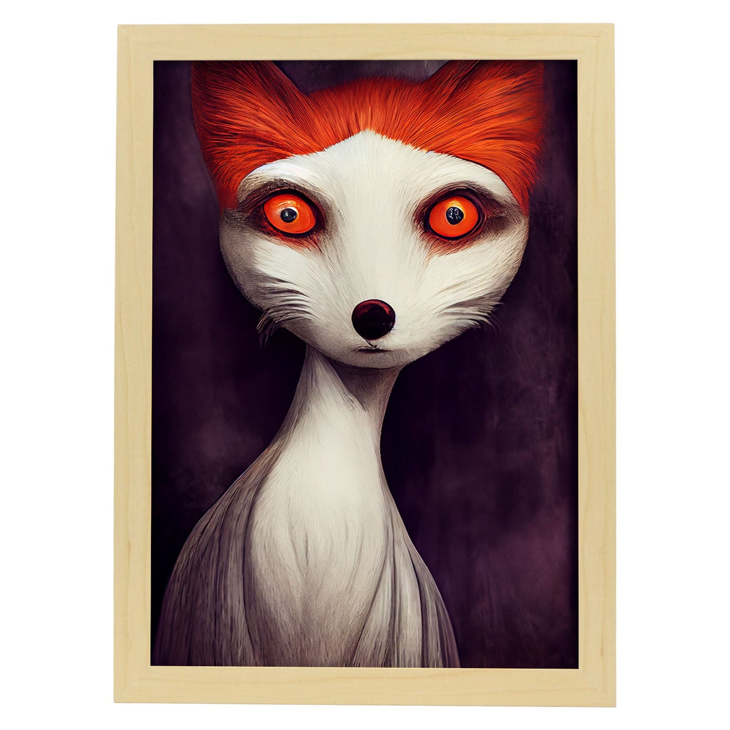 Nacnic Lámina Zorro Dependiente estilo T. Burton. Ilustraciones y pósters de animales inspirados en el arte gótico y oscuro de Burton. Diseño y Decoración de Interiores.-Artwork-Nacnic-A4-Marco Madera clara-Nacnic Estudio SL