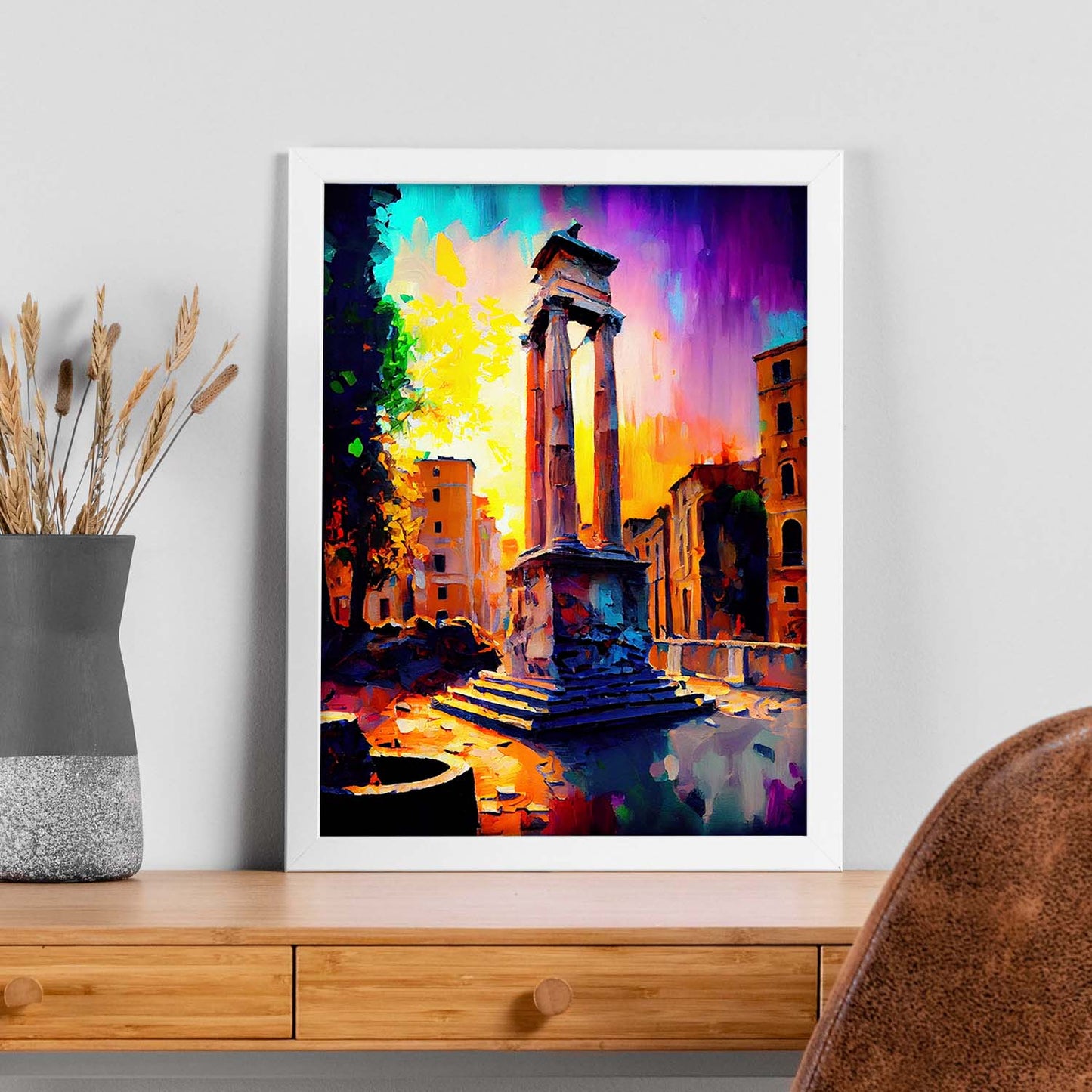 Nacnic Largo di Torre Argentina Roma Italia Pintura al óleo Bru. Estampados de arte de pared estético para el diseño de dormitorio o sala de estar.-Artwork-Nacnic-Nacnic Estudio SL
