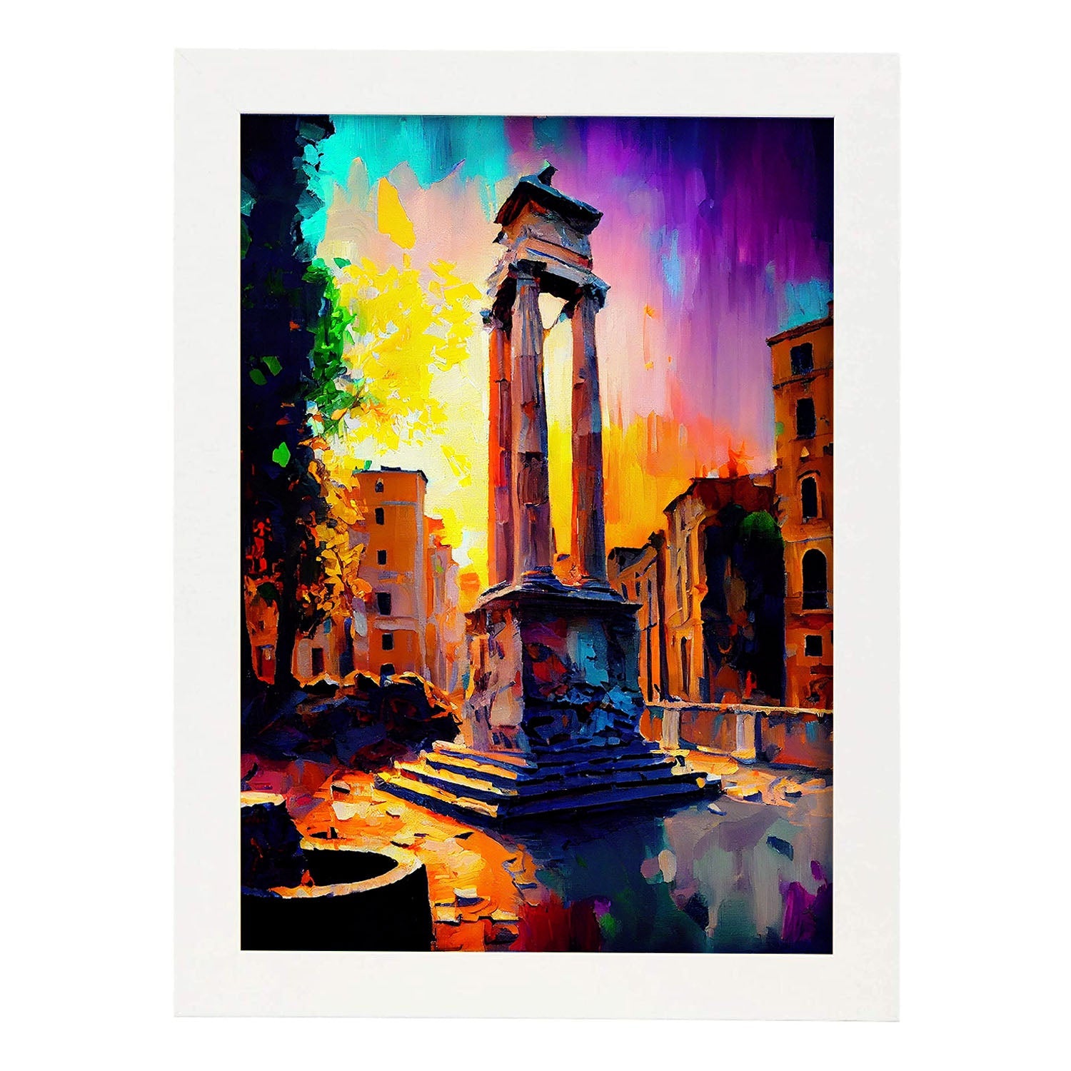 Nacnic Largo di Torre Argentina Roma Italia Pintura al óleo Bru. Estampados de arte de pared estético para el diseño de dormitorio o sala de estar.-Artwork-Nacnic-A4-Marco Blanco-Nacnic Estudio SL