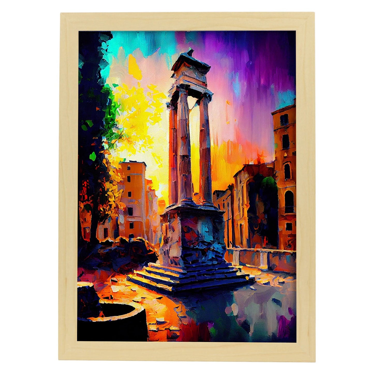 Nacnic Largo di Torre Argentina Roma Italia Pintura al óleo Bru. Estampados de arte de pared estético para el diseño de dormitorio o sala de estar.-Artwork-Nacnic-A4-Marco Madera clara-Nacnic Estudio SL