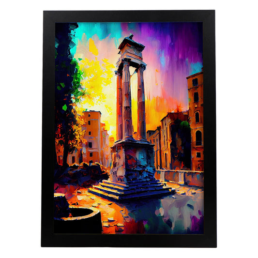 Nacnic Largo di Torre Argentina Roma Italia Pintura al óleo Bru. Estampados de arte de pared estético para el diseño de dormitorio o sala de estar.-Artwork-Nacnic-A4-Sin marco-Nacnic Estudio SL