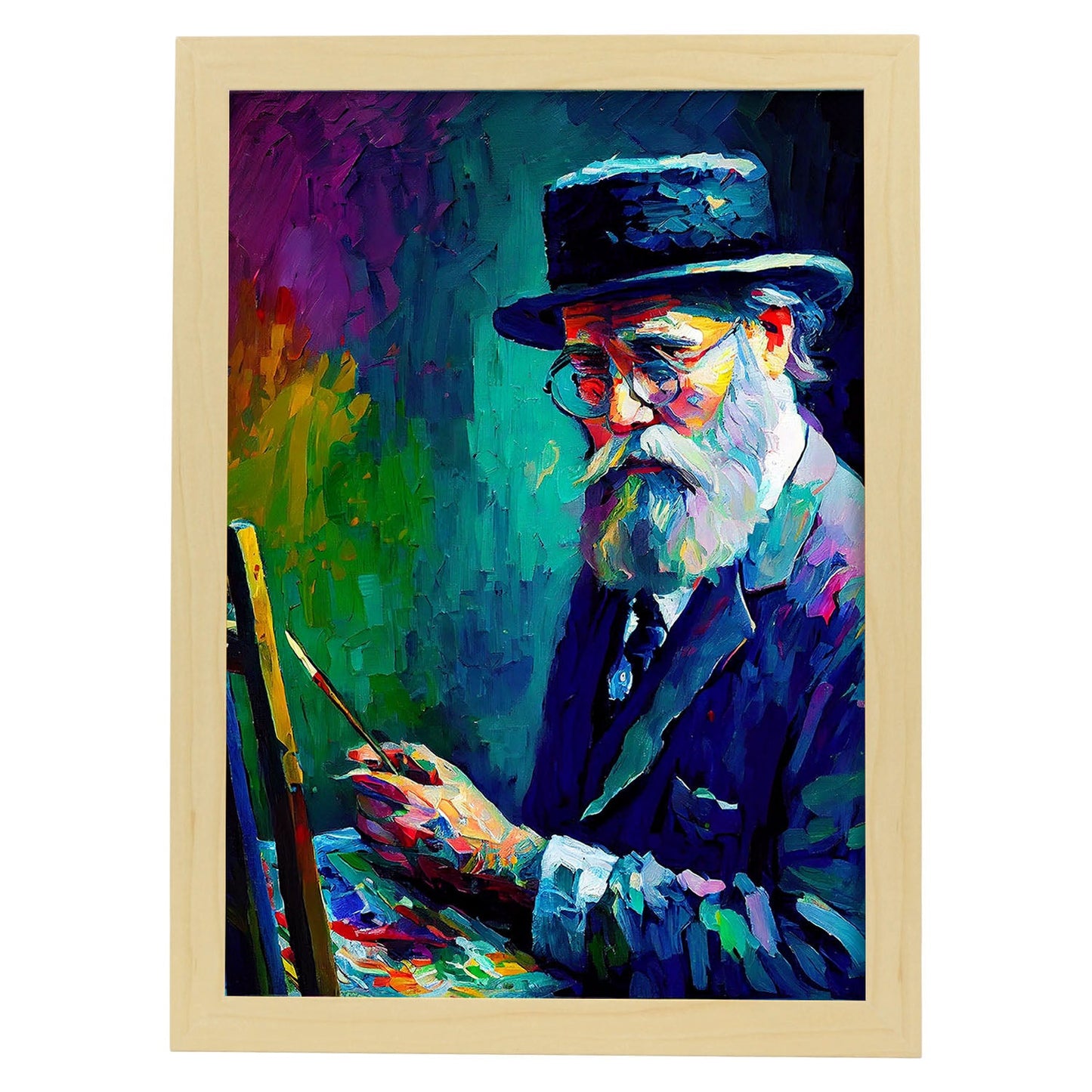 Nacnic Leo Burnett Pintura al óleo de los pinceles Colorful Hap. Estampados de arte de pared estético para el diseño de dormitorio o sala de estar.-Artwork-Nacnic-A4-Marco Madera clara-Nacnic Estudio SL