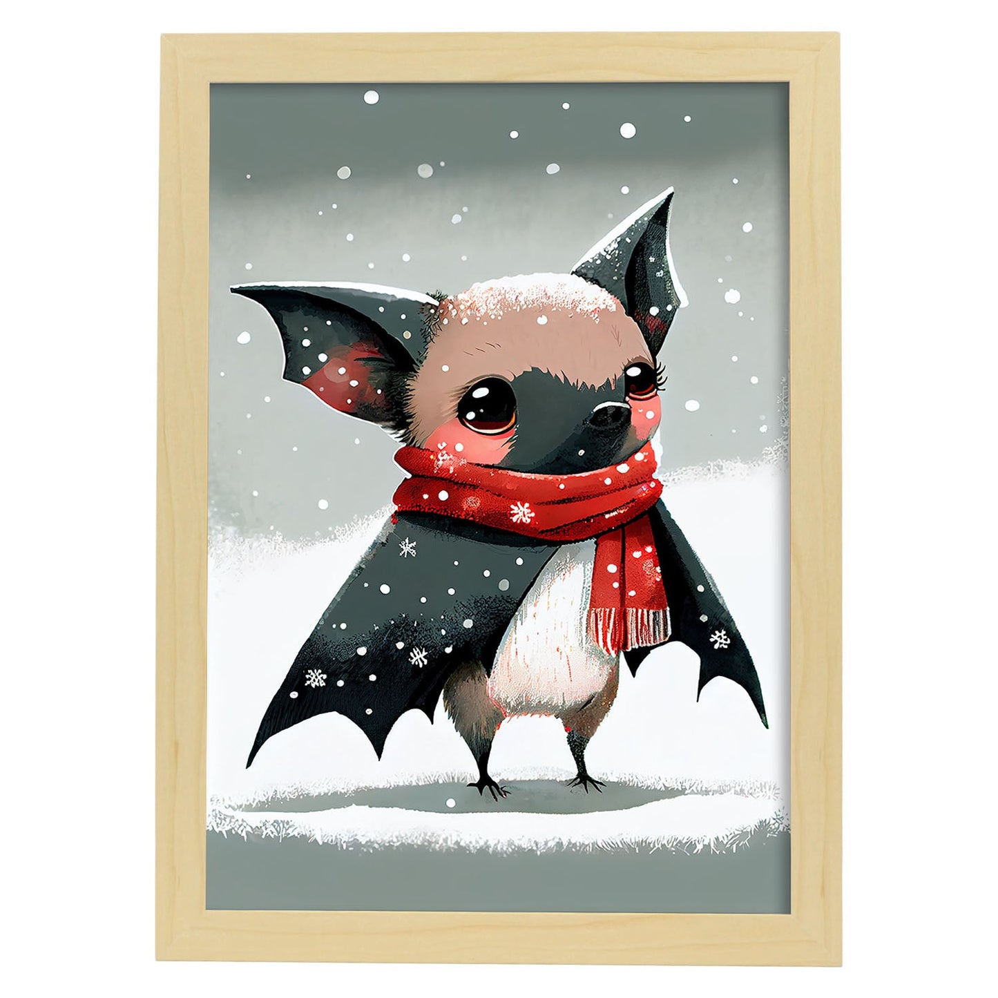 Nacnic Lindo Baby Bat con rojo. Estampados de arte de pared estético para el diseño de dormitorio o sala de estar.-Artwork-Nacnic-A4-Marco Madera clara-Nacnic Estudio SL