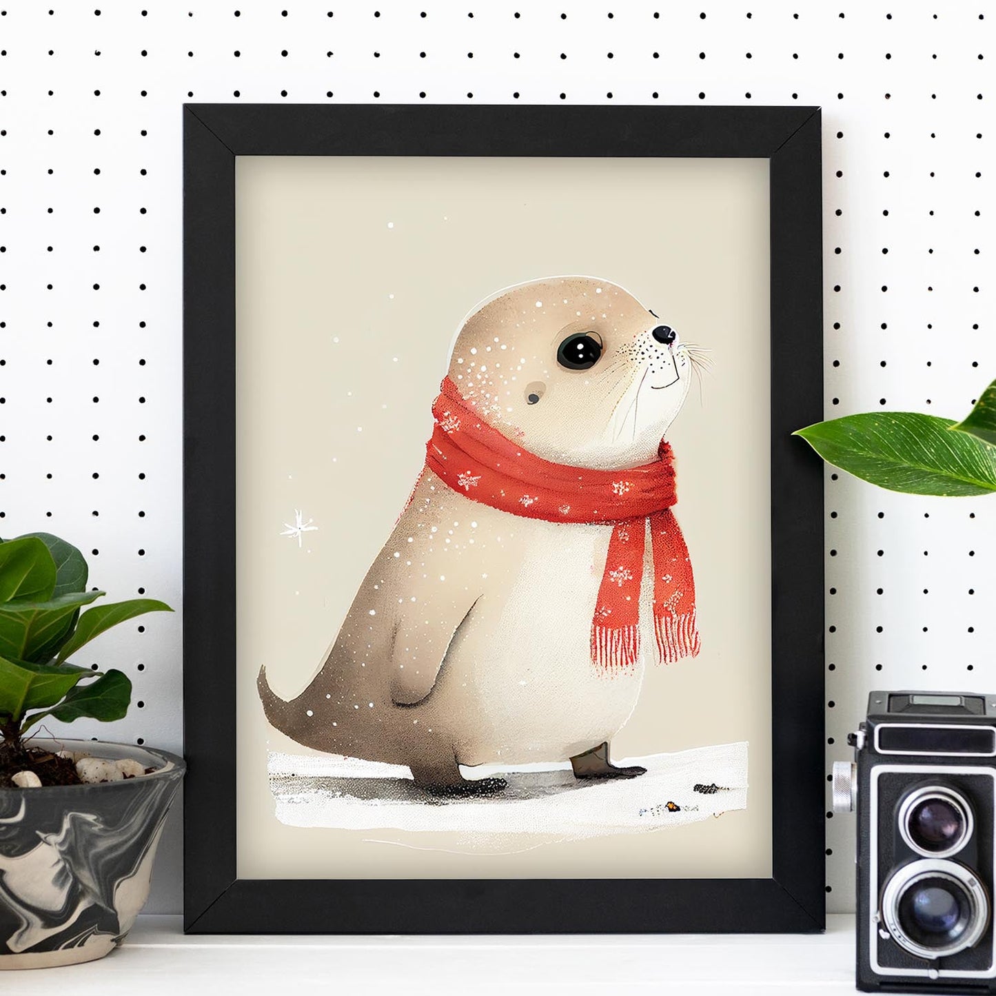 Nacnic Lindo Baby Sea Lion con rojo. Estampados de arte de pared estético para el diseño de dormitorio o sala de estar.-Artwork-Nacnic-Nacnic Estudio SL
