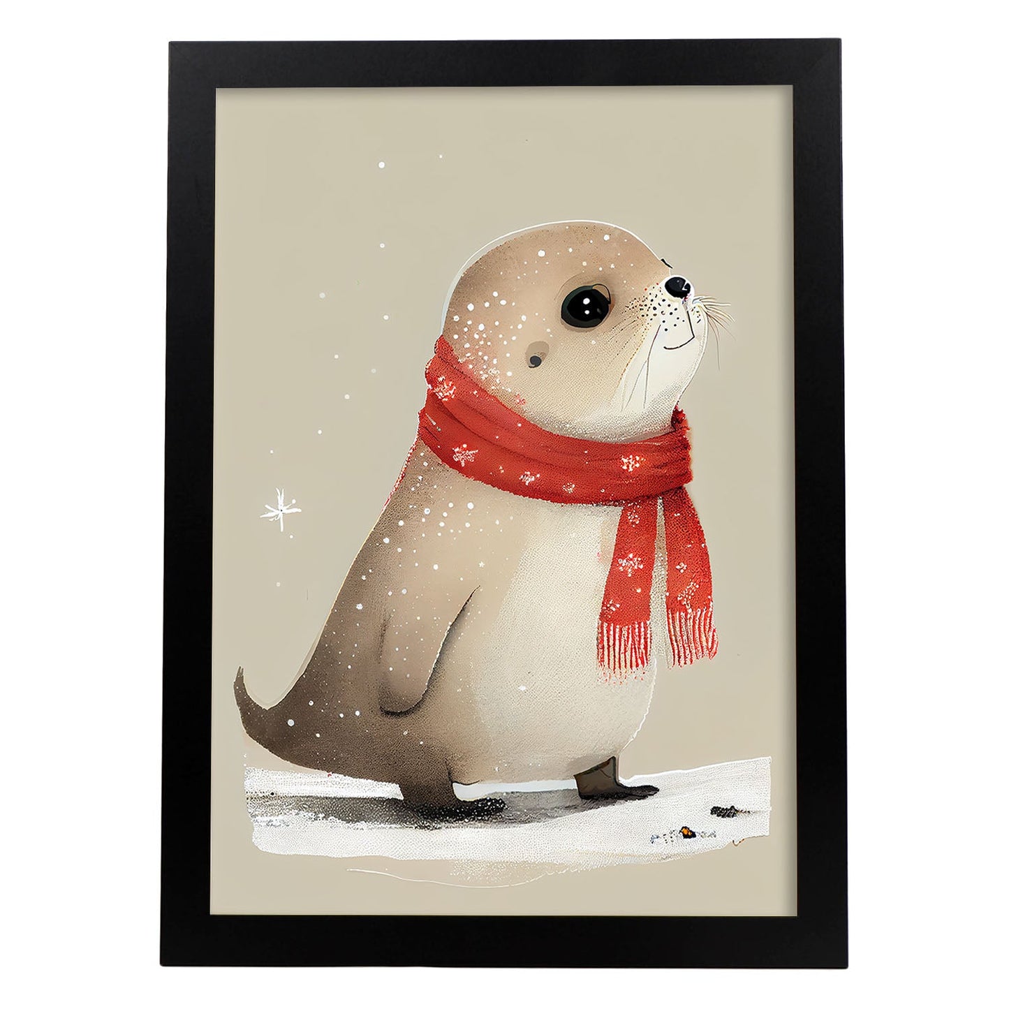 Nacnic Lindo Baby Sea Lion con rojo. Estampados de arte de pared estético para el diseño de dormitorio o sala de estar.-Artwork-Nacnic-A4-Sin marco-Nacnic Estudio SL