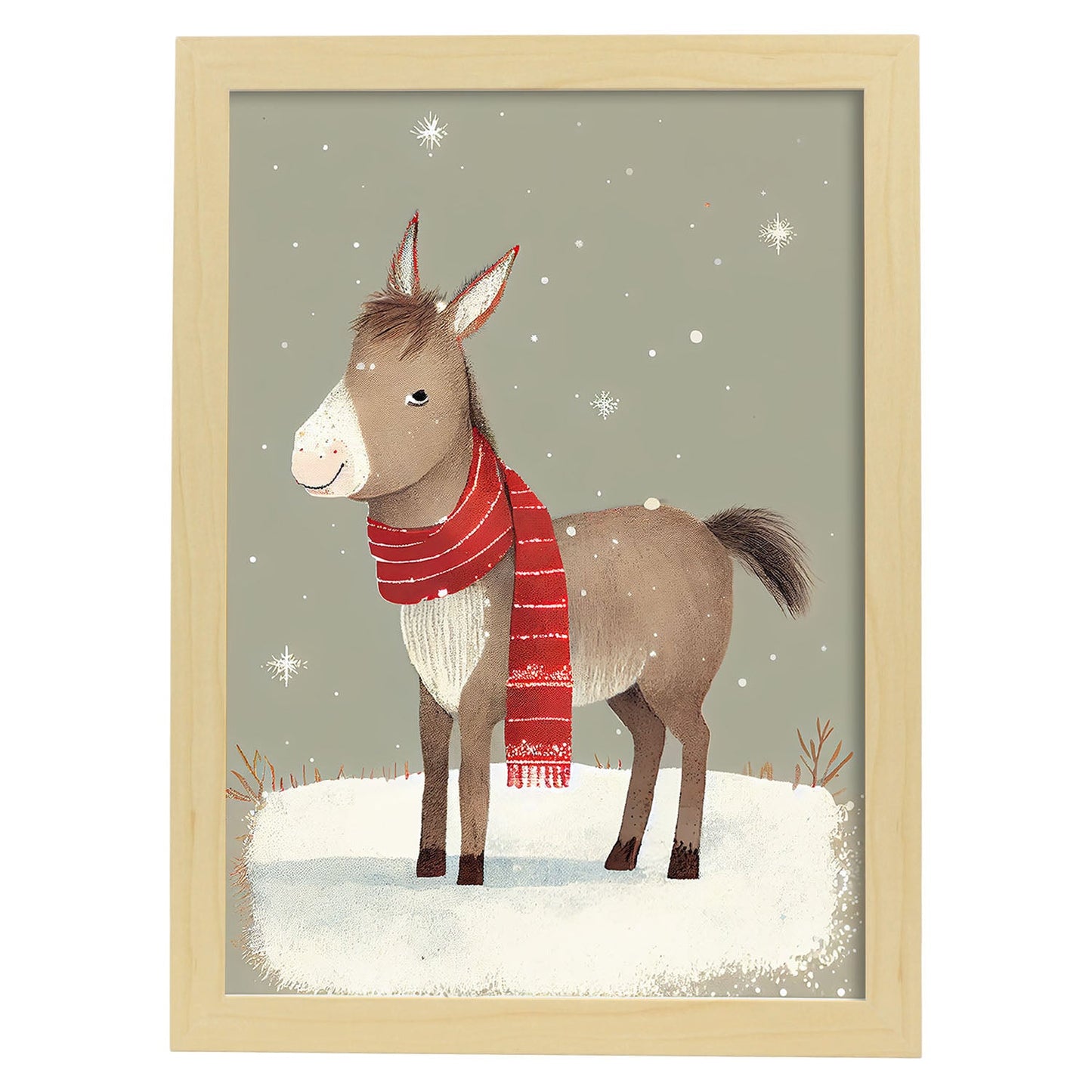 Nacnic lindo bebé burro con rojo. Estampados de arte de pared estético para el diseño de dormitorio o sala de estar.-Artwork-Nacnic-A4-Marco Madera clara-Nacnic Estudio SL