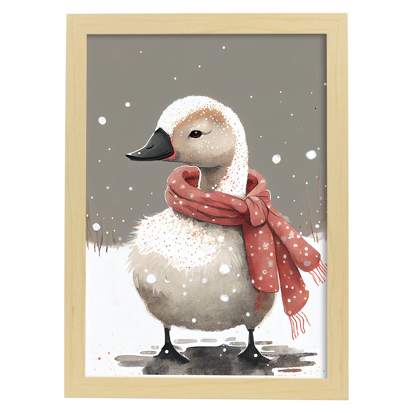 Nacnic lindo bebé cisne con rojo. Estampados de arte de pared estético para el diseño de dormitorio o sala de estar.-Artwork-Nacnic-A4-Marco Madera clara-Nacnic Estudio SL