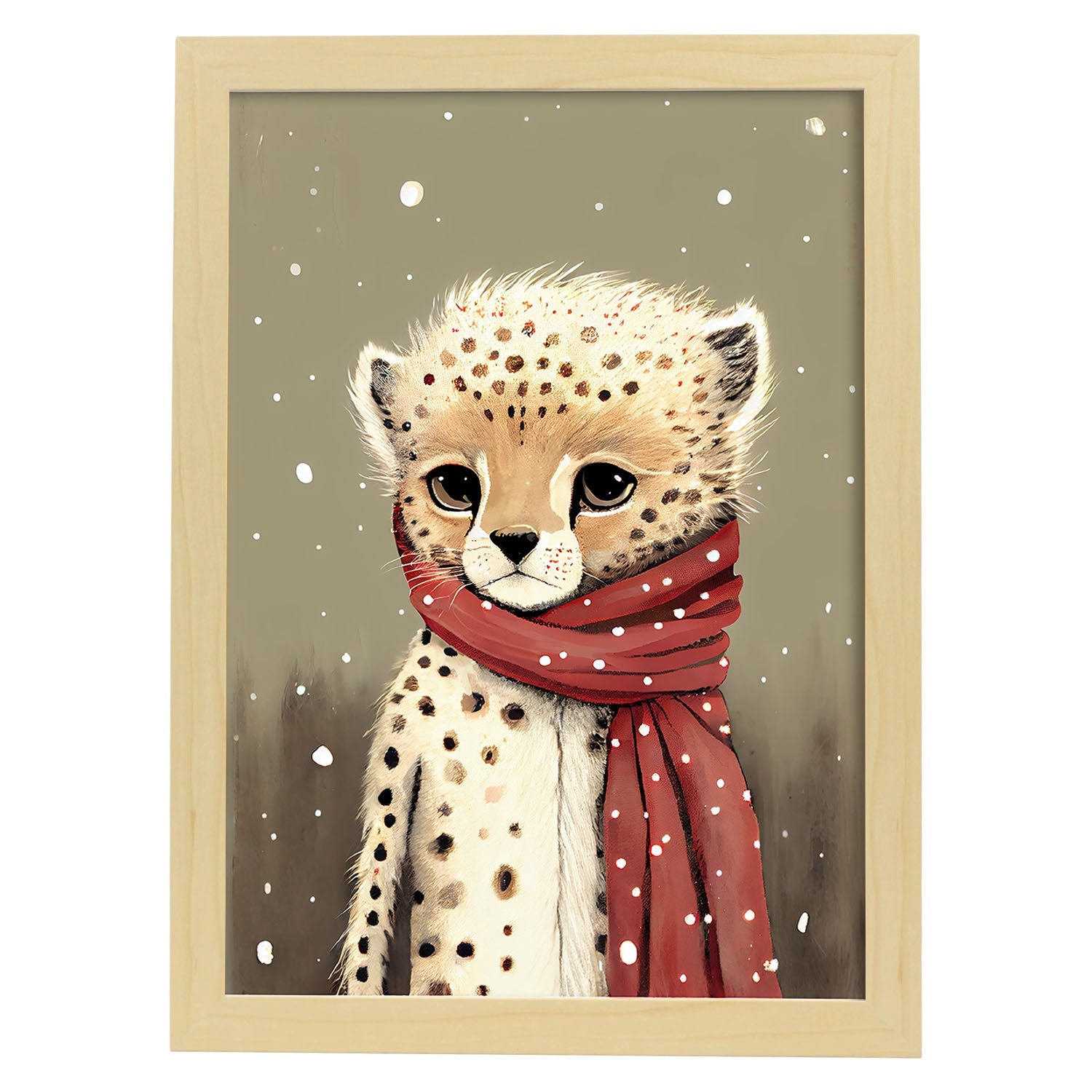 Nacnic lindo bebé guepardo con rojo. Estampados de arte de pared estético para el diseño de dormitorio o sala de estar.-Artwork-Nacnic-A4-Marco Madera clara-Nacnic Estudio SL