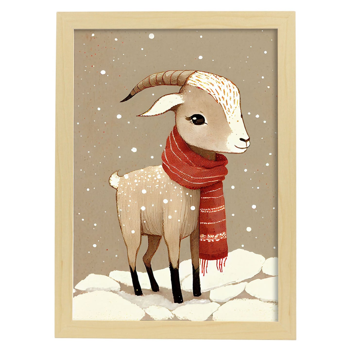 Nacnic lindo bebé ibex vistiendo rojo. Estampados de arte de pared estético para el diseño de dormitorio o sala de estar.-Artwork-Nacnic-A4-Marco Madera clara-Nacnic Estudio SL