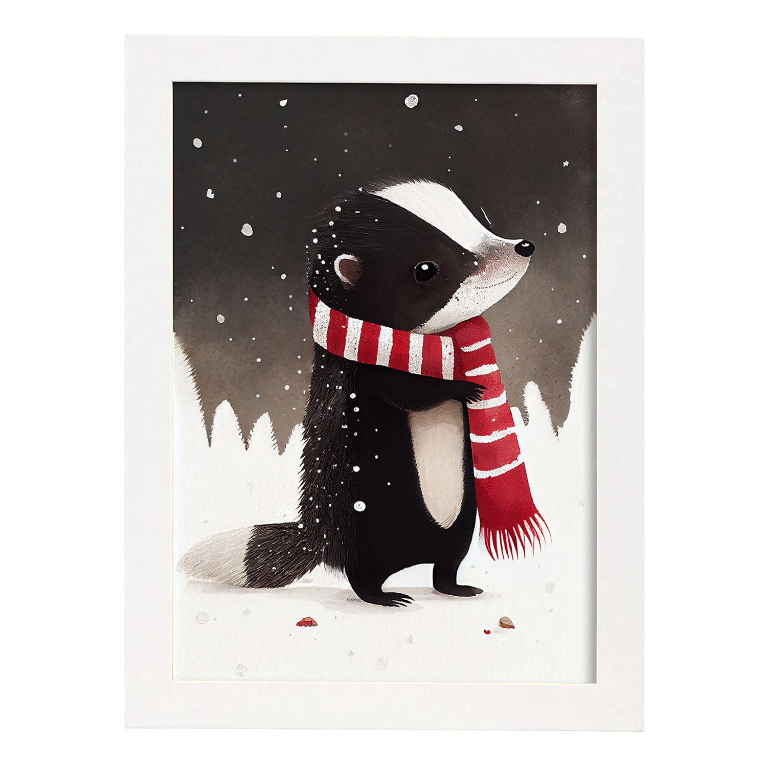 Nacnic lindo bebé mofeta con rojo. Estampados de arte de pared estético para el diseño de dormitorio o sala de estar.-Artwork-Nacnic-A4-Marco Blanco-Nacnic Estudio SL