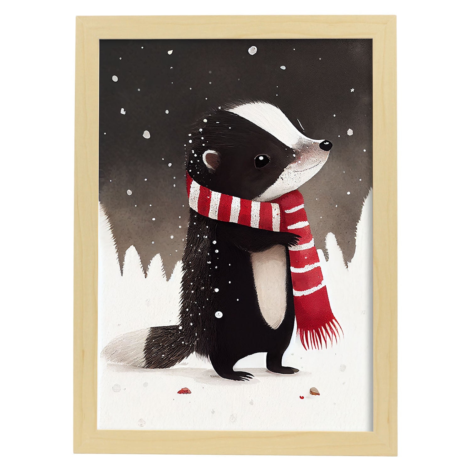 Nacnic lindo bebé mofeta con rojo. Estampados de arte de pared estético para el diseño de dormitorio o sala de estar.-Artwork-Nacnic-A4-Marco Madera clara-Nacnic Estudio SL