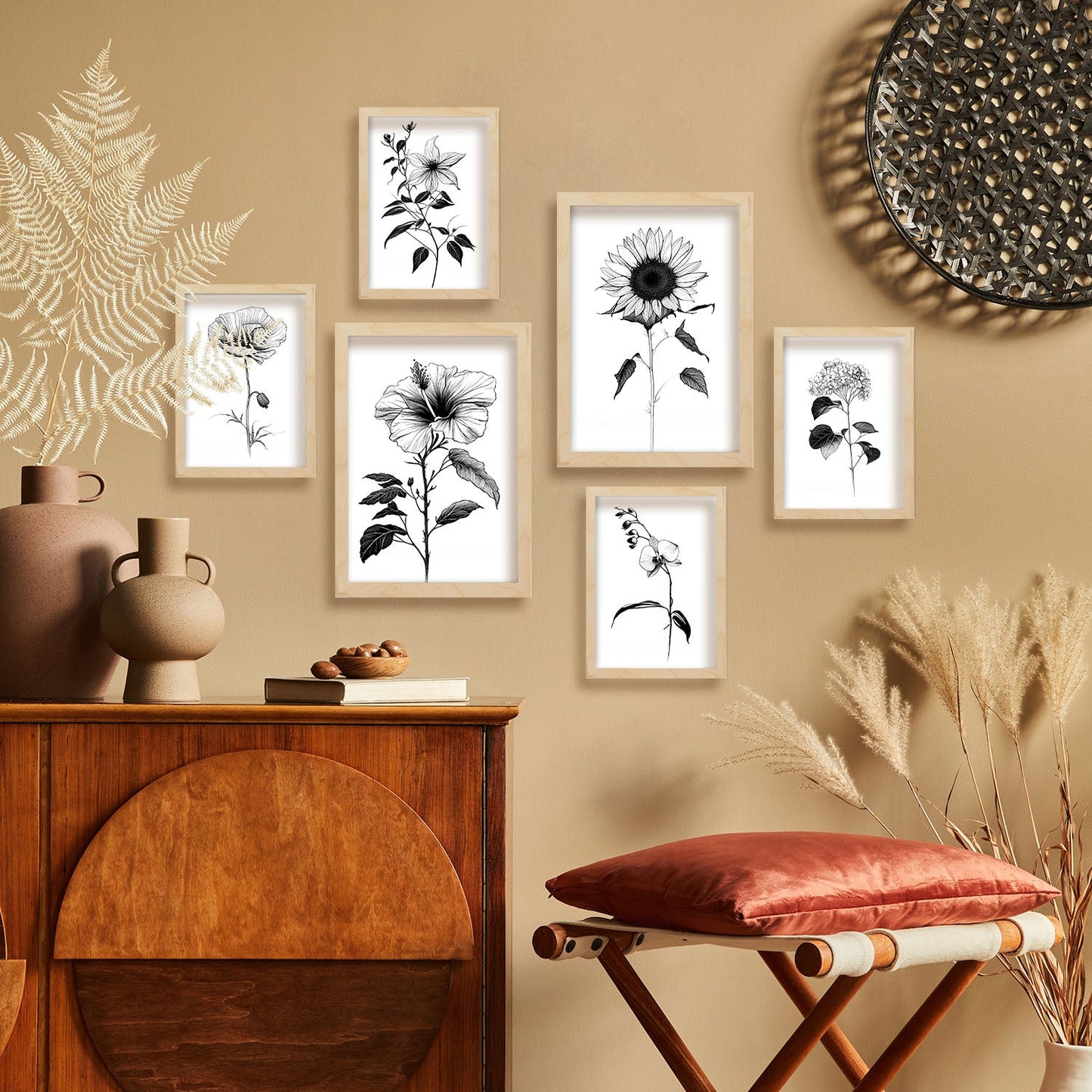 Nacnic Línea Flores Set_3 Láminas para Dormitorio