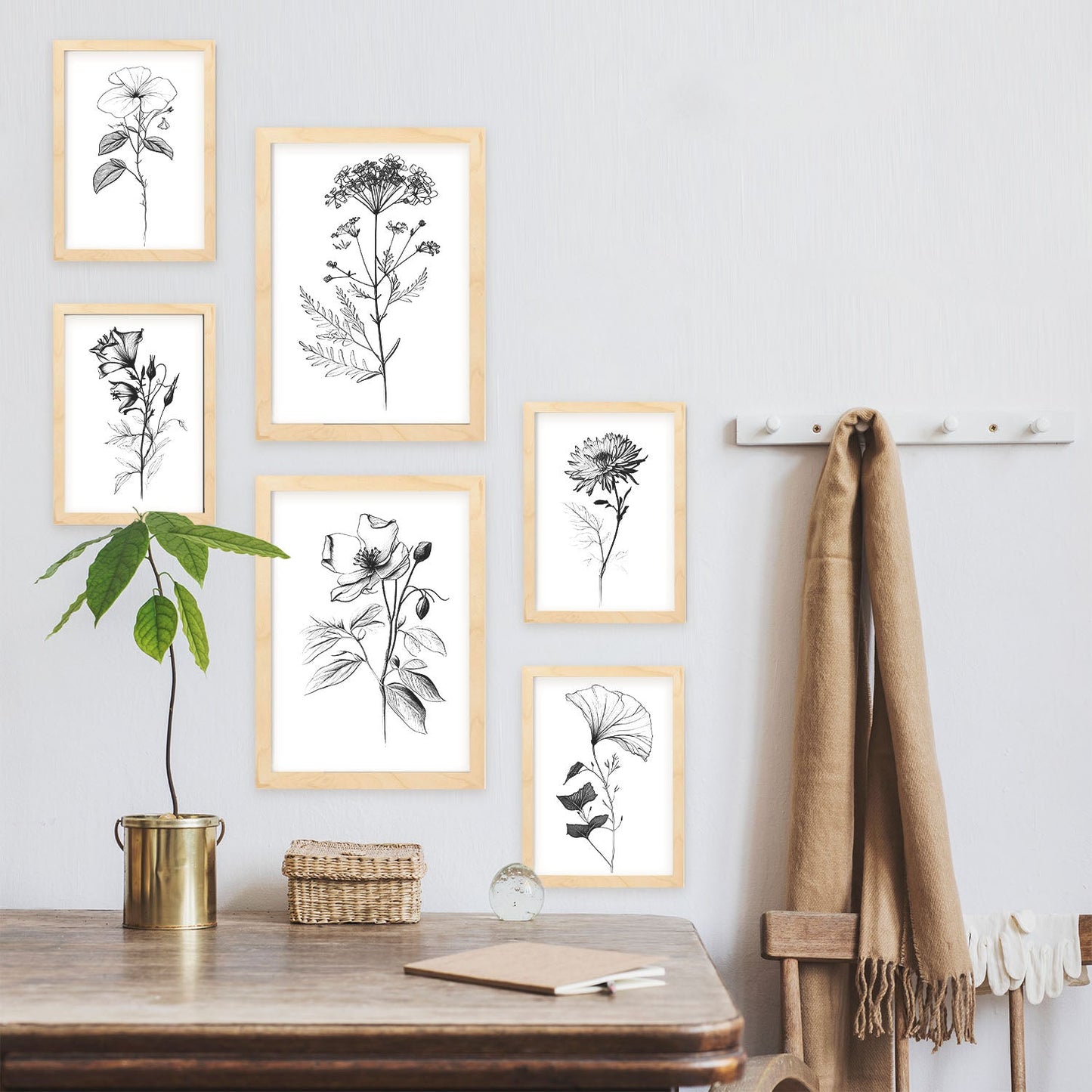 Nacnic Conjunto de Láminas Line Flowers_6 para Diseño de Habitación