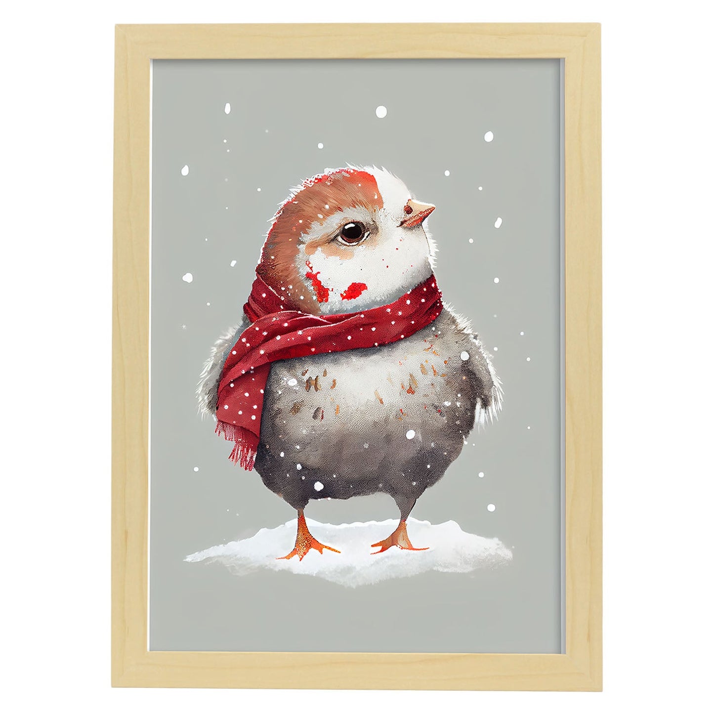 Nacnic Link Baby Chicken con rojo. Estampados de arte de pared estético para el diseño de dormitorio o sala de estar.-Artwork-Nacnic-A4-Marco Madera clara-Nacnic Estudio SL