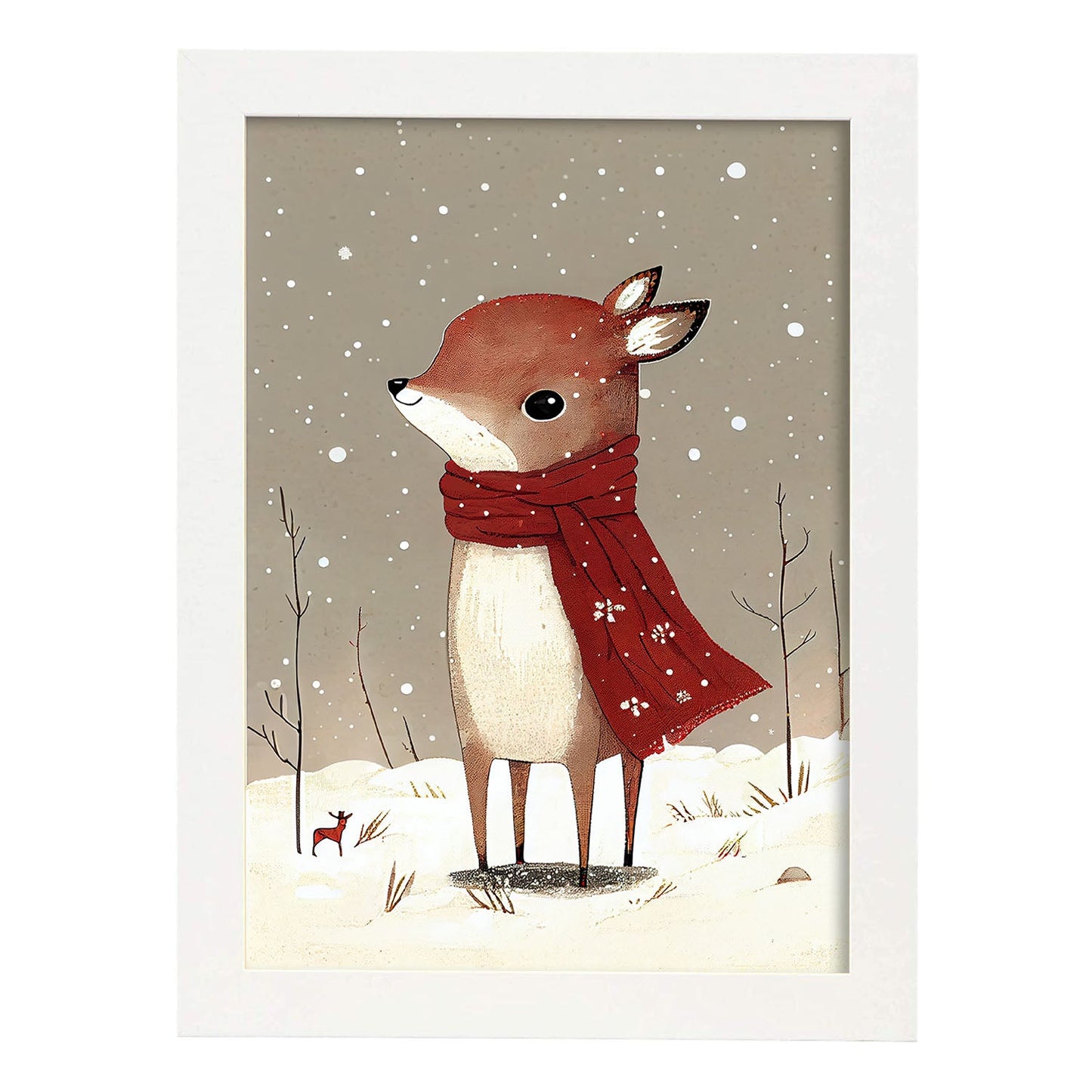 Nacnic Link Baby Deer con rojo. Estampados de arte de pared estético para el diseño de dormitorio o sala de estar.-Artwork-Nacnic-A4-Marco Blanco-Nacnic Estudio SL
