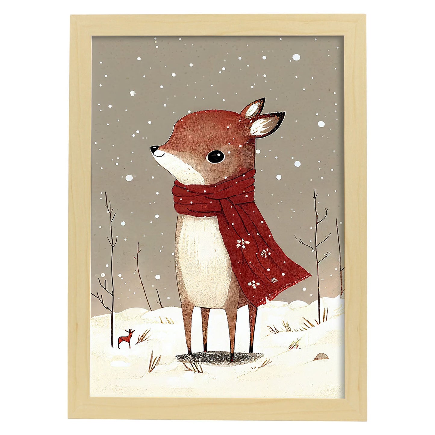 Nacnic Link Baby Deer con rojo. Estampados de arte de pared estético para el diseño de dormitorio o sala de estar.-Artwork-Nacnic-A4-Marco Madera clara-Nacnic Estudio SL