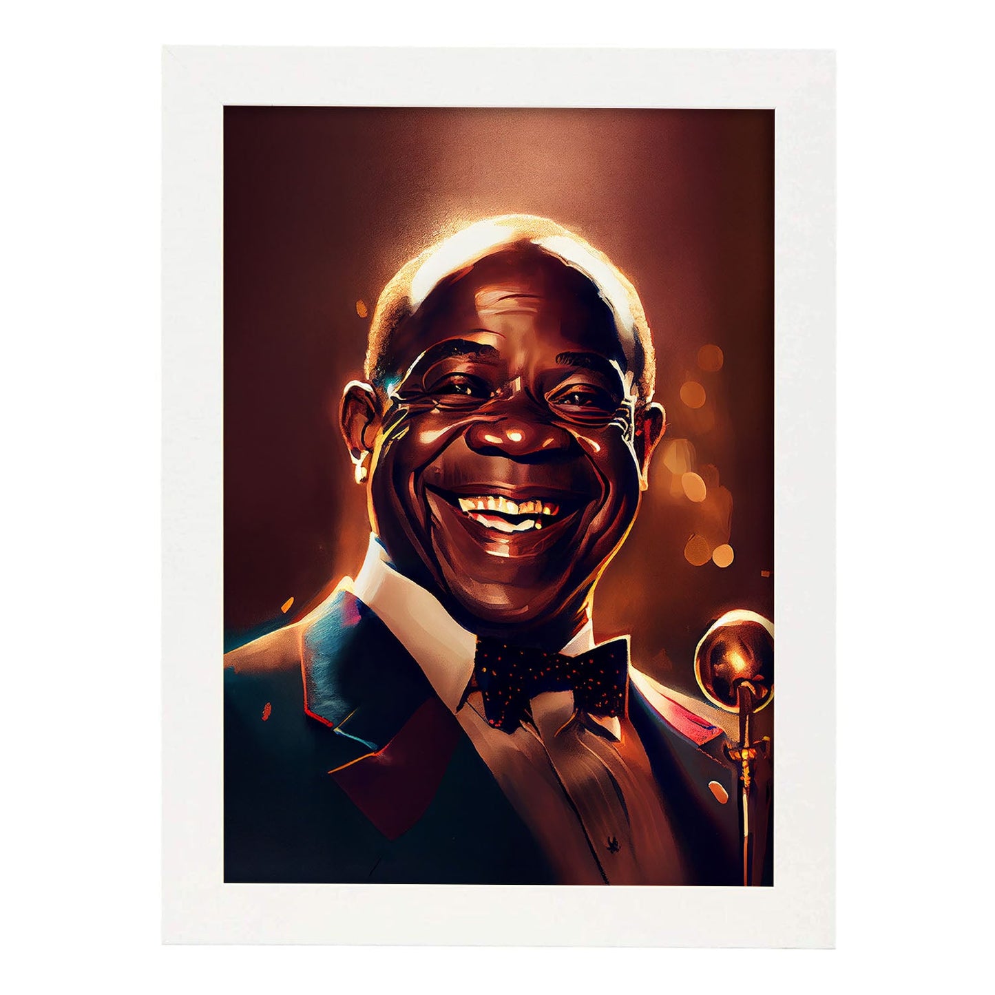 Nacnic Louis Armstrong sonriente Pixar estilo dinámico Figura d. Estampados de arte de pared estético para el diseño de dormitorio o sala de estar.-Artwork-Nacnic-A4-Marco Blanco-Nacnic Estudio SL
