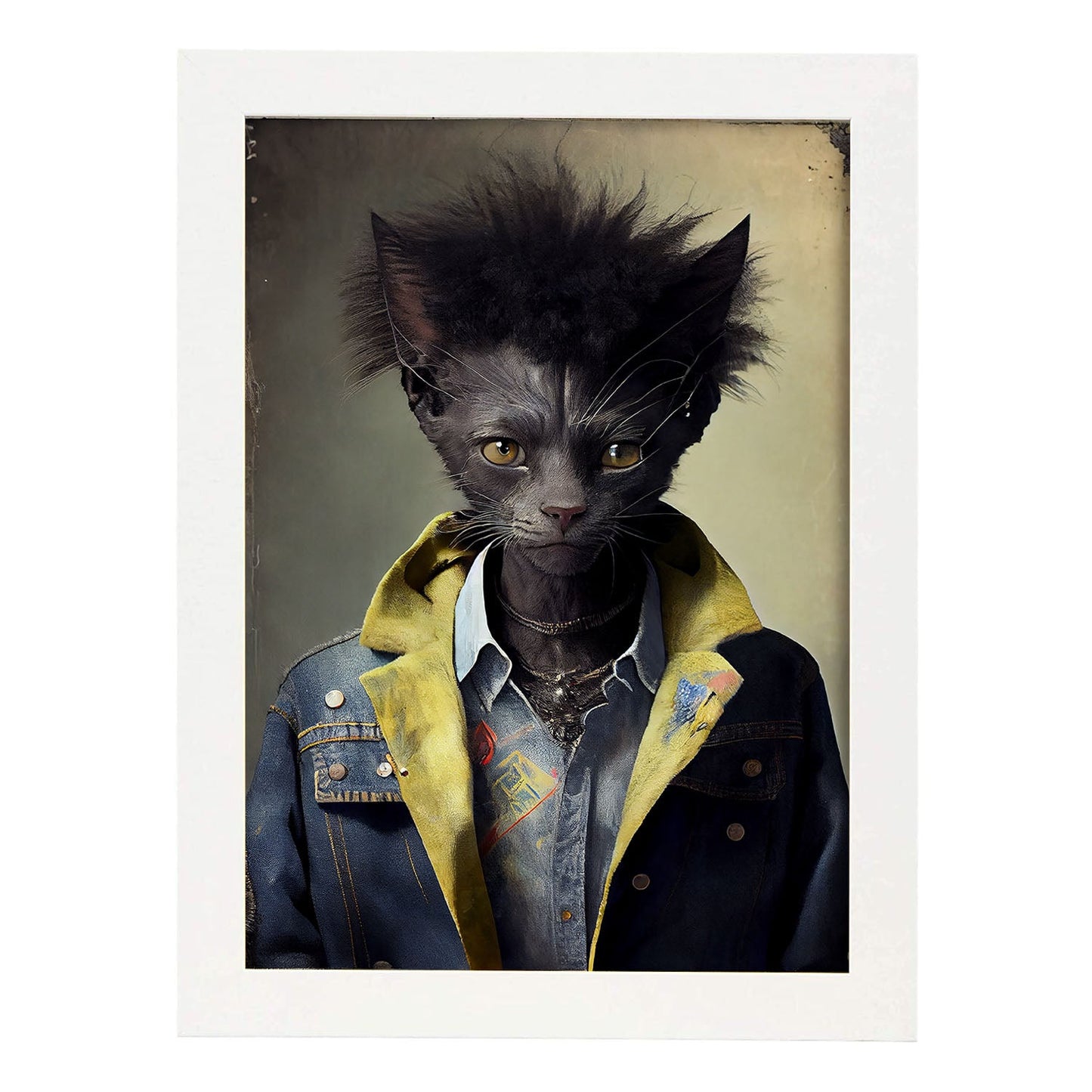 Nacnic Lykoi se vistió con ropa humana. Estampados de arte de pared estético para el diseño de dormitorio o sala de estar.-Artwork-Nacnic-A4-Marco Blanco-Nacnic Estudio SL