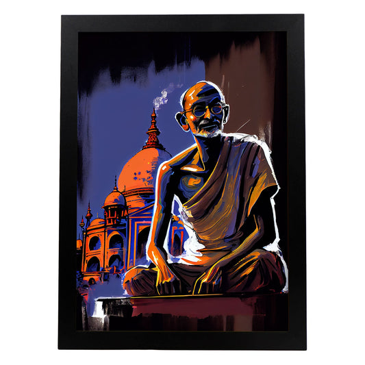 Nacnic Mahatma Gandhi con la dinami de estilo Taj Mahal Pixar. Estampados de arte de pared estético para el diseño de dormitorio o sala de estar.-Artwork-Nacnic-A4-Sin marco-Nacnic Estudio SL